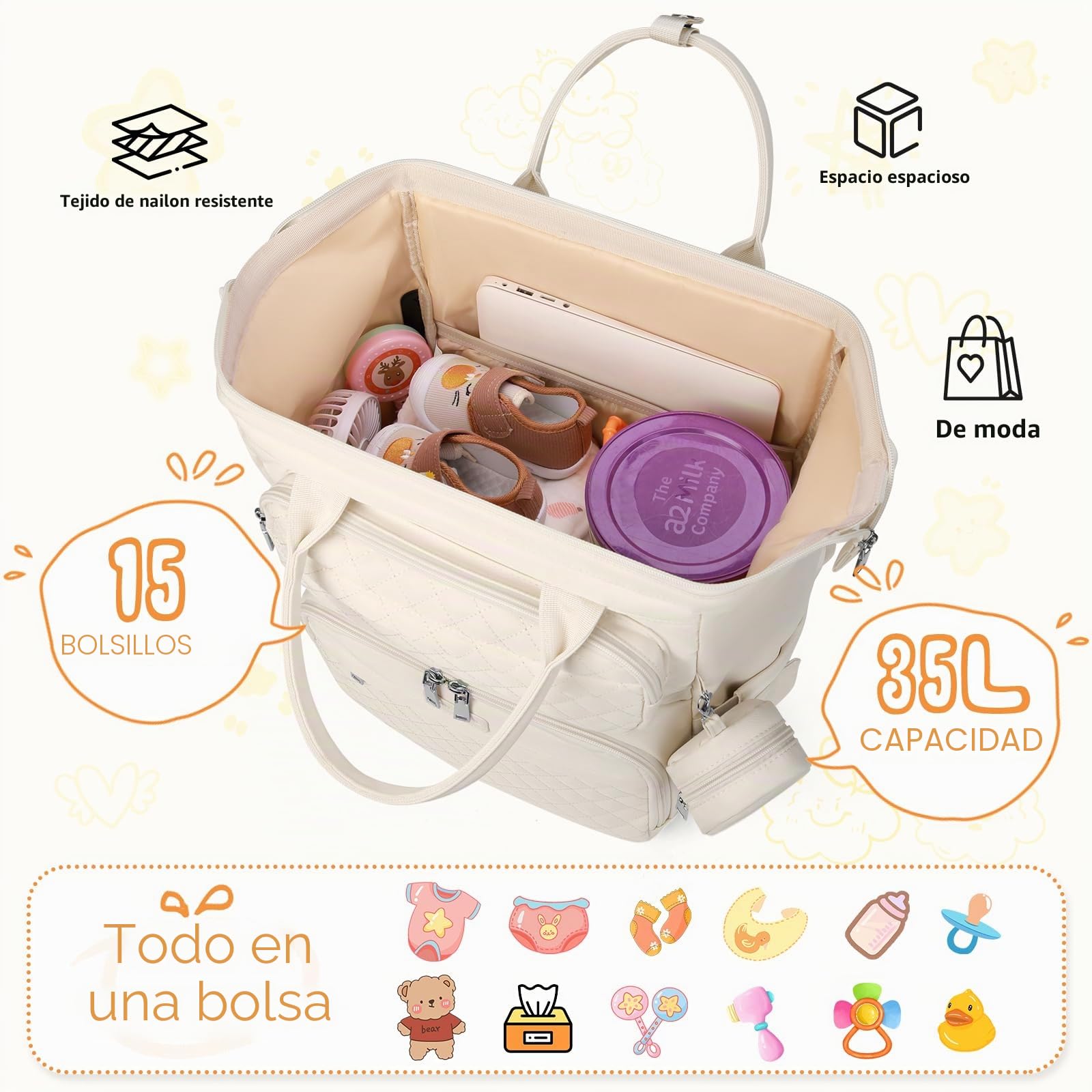 RAINSMORE Mochila Bebe Multifuncional Mochila Carro Bebe con Cambiador Portátil y Portachupete Pañaleras para Bebes Grande Mochila Cambiador para Mamá y Papá