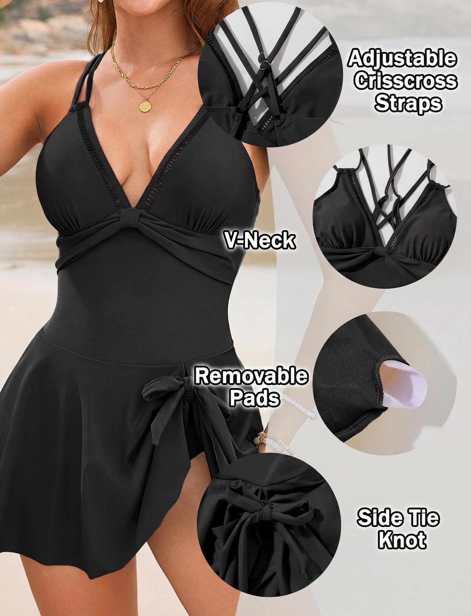 Vestido de baño sexy para mujer, con cuello en V, para la playa, para la piscina