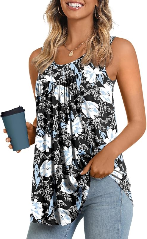 LONGYUAN Women's Tank Tops 2026 Summer Sleeveless T-Shirts Casual Tunics Loose Fitted Blouse White Lily 4X-Large