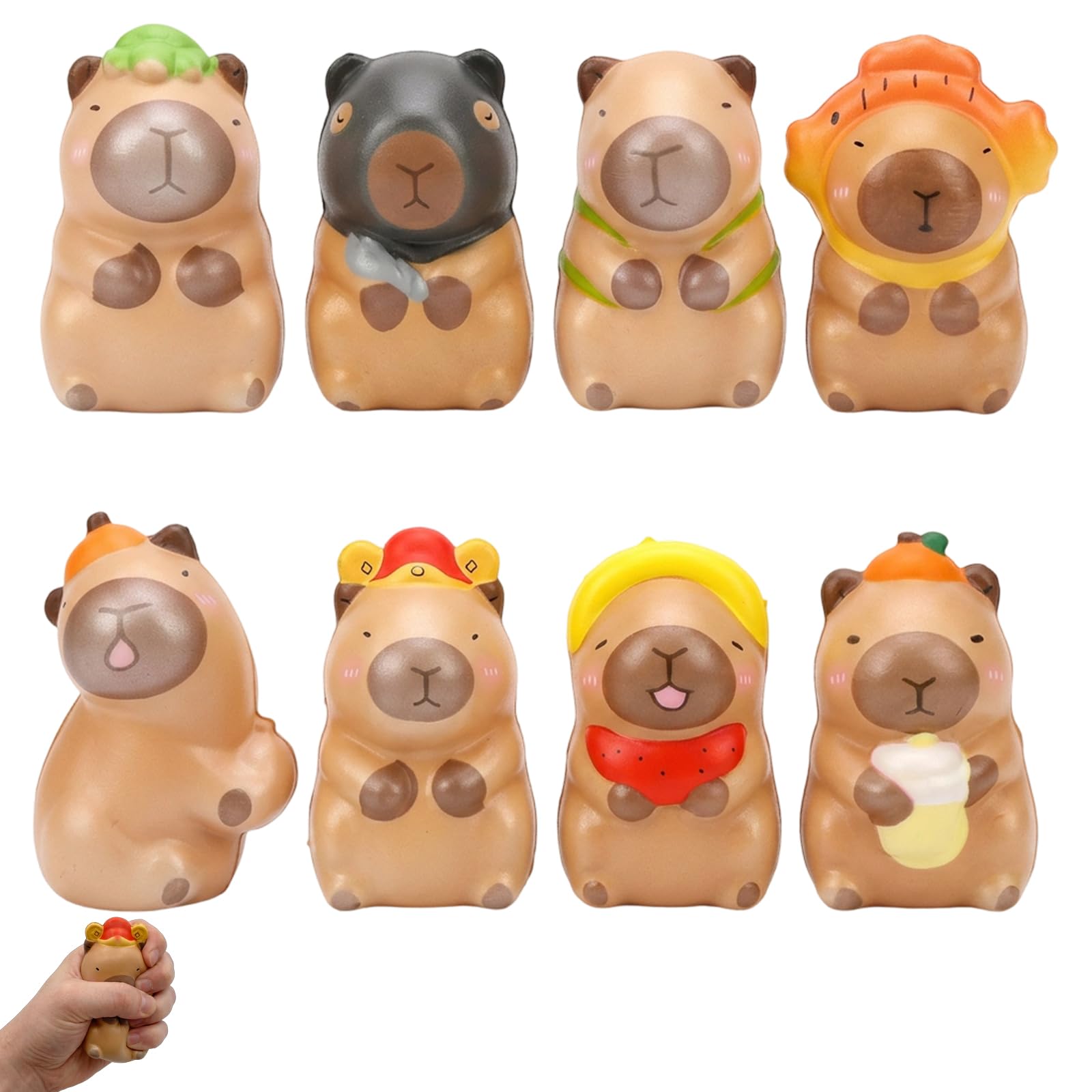GETFACAI 8 PCS Capybara Squishy, Capybara Squishy Fidget Tools, Office Desk and Travel, Random Style Capybara Squishies for Focus Enhancement and Daily Relaxation, Capybara Fidgets