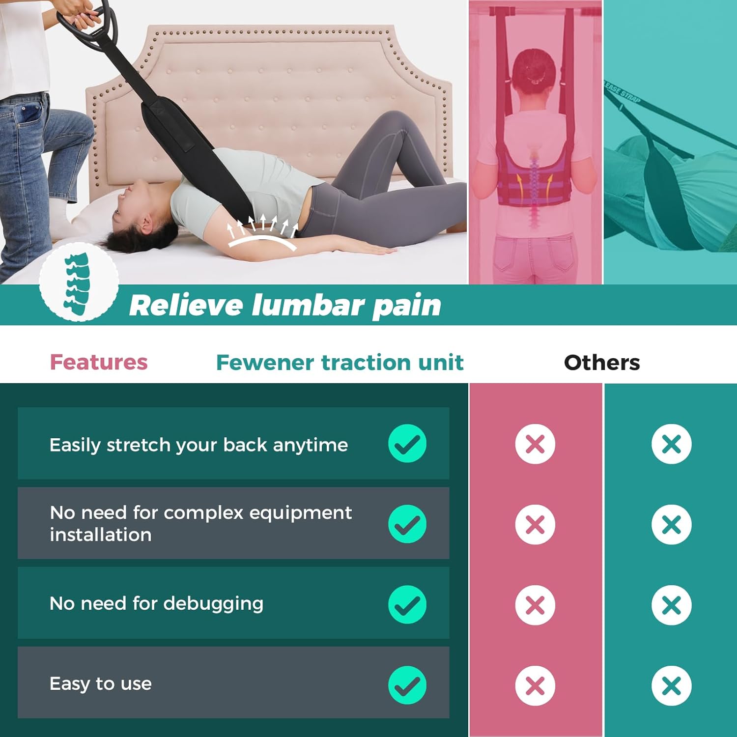Fanwer Spinal Decompression Devices Lumbar Traction Low Back Stretcher Spine Decompression Belt for Lumbar Spine Pain Relief, Back Stretching Belt for Herniated Discs, Spondylosis and More