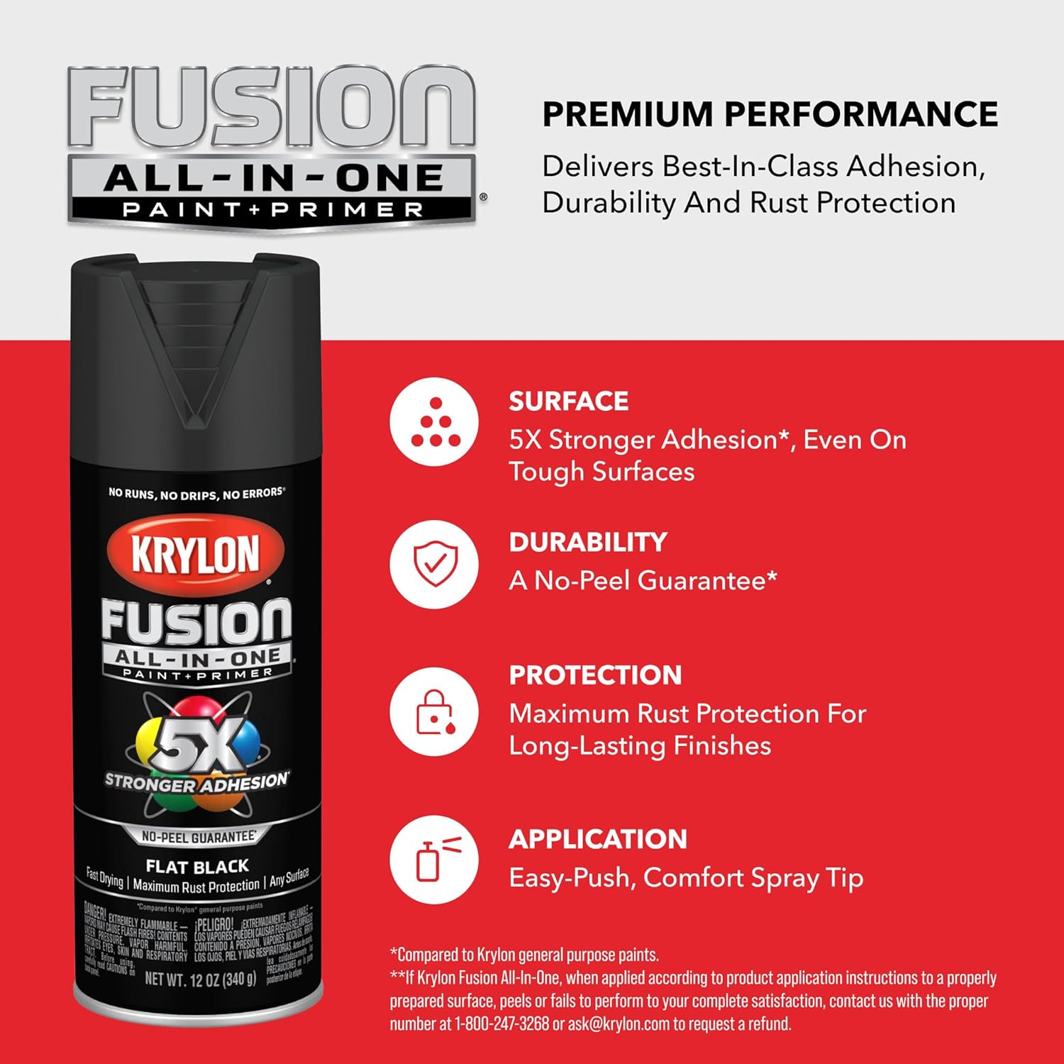 Krylon Fusion All-In-One Adhesive Spray Paint for Indoor/Outdoor Use, 12 oz, Black