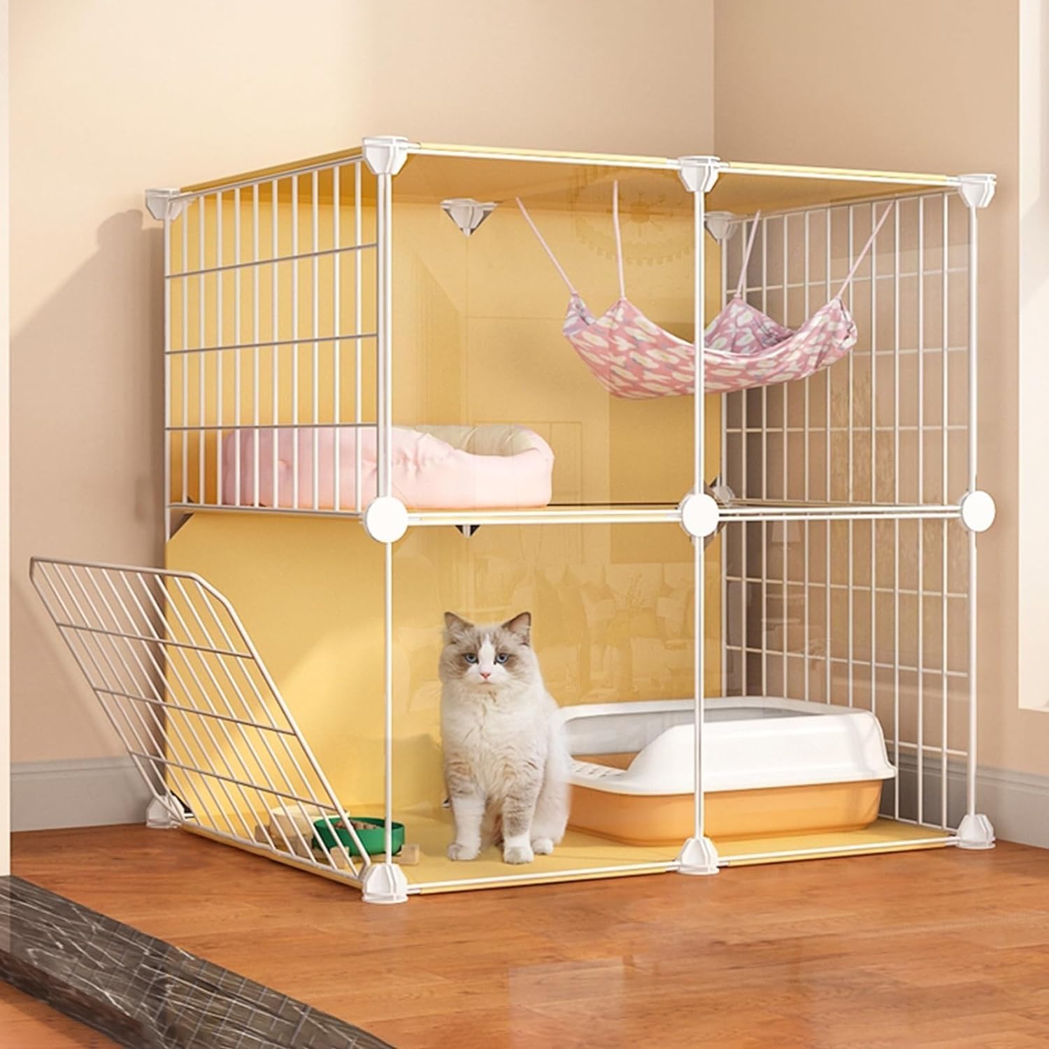 Katzenkäfig Indoor Kätzchen Gehege Metalldraht Zwinger Abnehmbare Haustierbox für Katzen Langlebiges Katzenzubehör für sicheren und sicheren Wohnraum