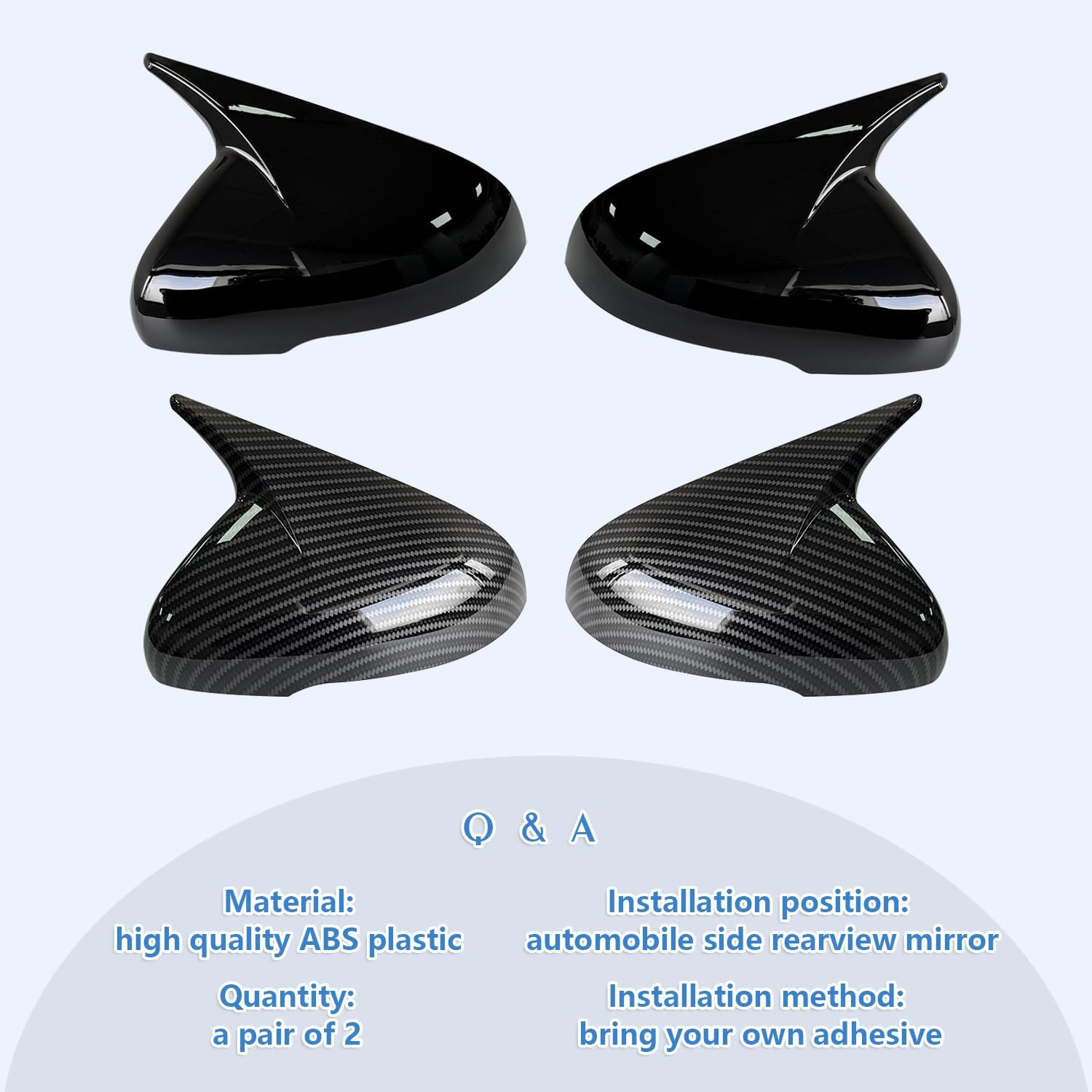 Compatible with Kia Stinger 2017 2018 2019 2020 2021 2022 2023 2024 Accessories Car Exterior Ox Horn Design Door Side Rearview Mirror Guard Cover Trim Caps - Carbon Fiber Style 2PCS