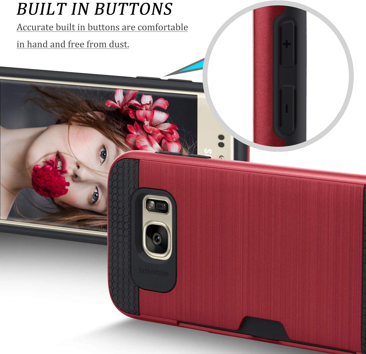 Galaxy S7 Case, TILL(TM) Wallet Case [Card Pocket] Shockproof Dual Protective Shell Rubber Bumper with Card Holder Slot Kickstand Case Cover for Samsung Galaxy S7 S VII G930 GS7 All Carrier [Red]