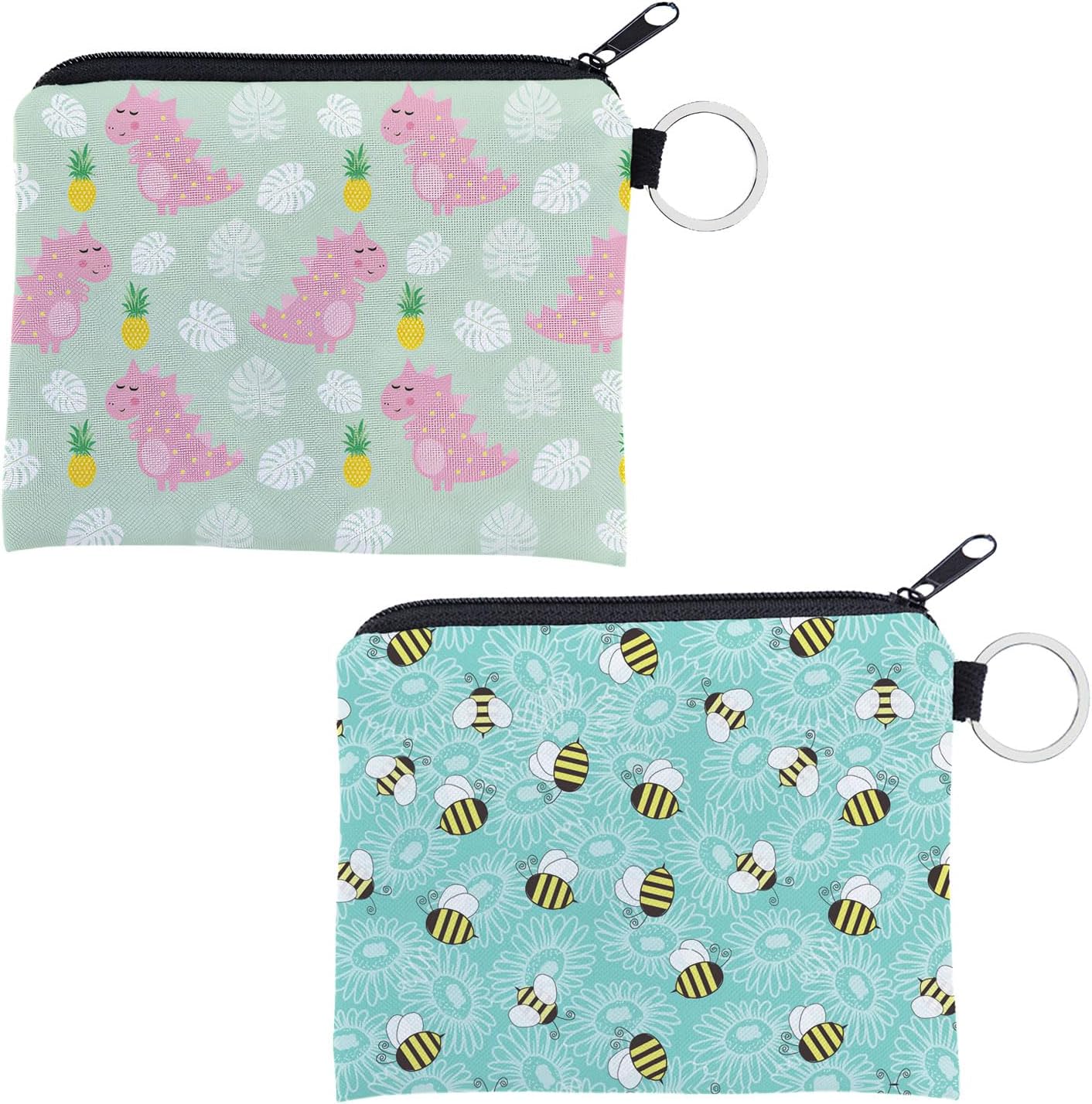 INSPUTOL2Pcs Coin Purse Boy Girl Dinosaur Coin Purse Cute Cartoon Coin Bag with Zipper Design Animal Small Wallet Card Key Ring Wallet