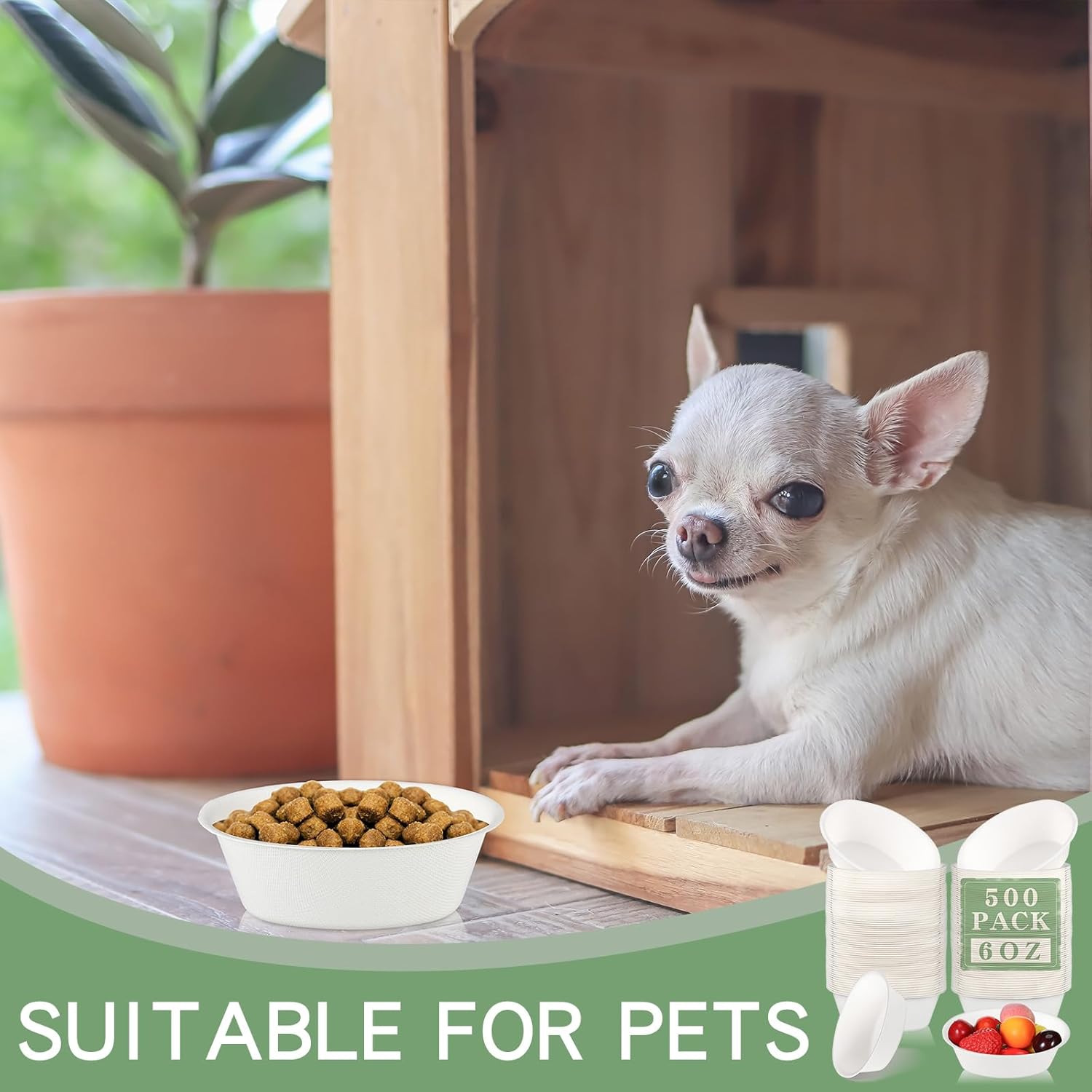 Dandat 6 oz Disposable Paper Bowls Bulk Small Bagasse Dessert Bowls for Ice Cream Soup Salad Pasta Party Supplies Picnic Banquet Barbecues Pet Food(White,500 Pcs)