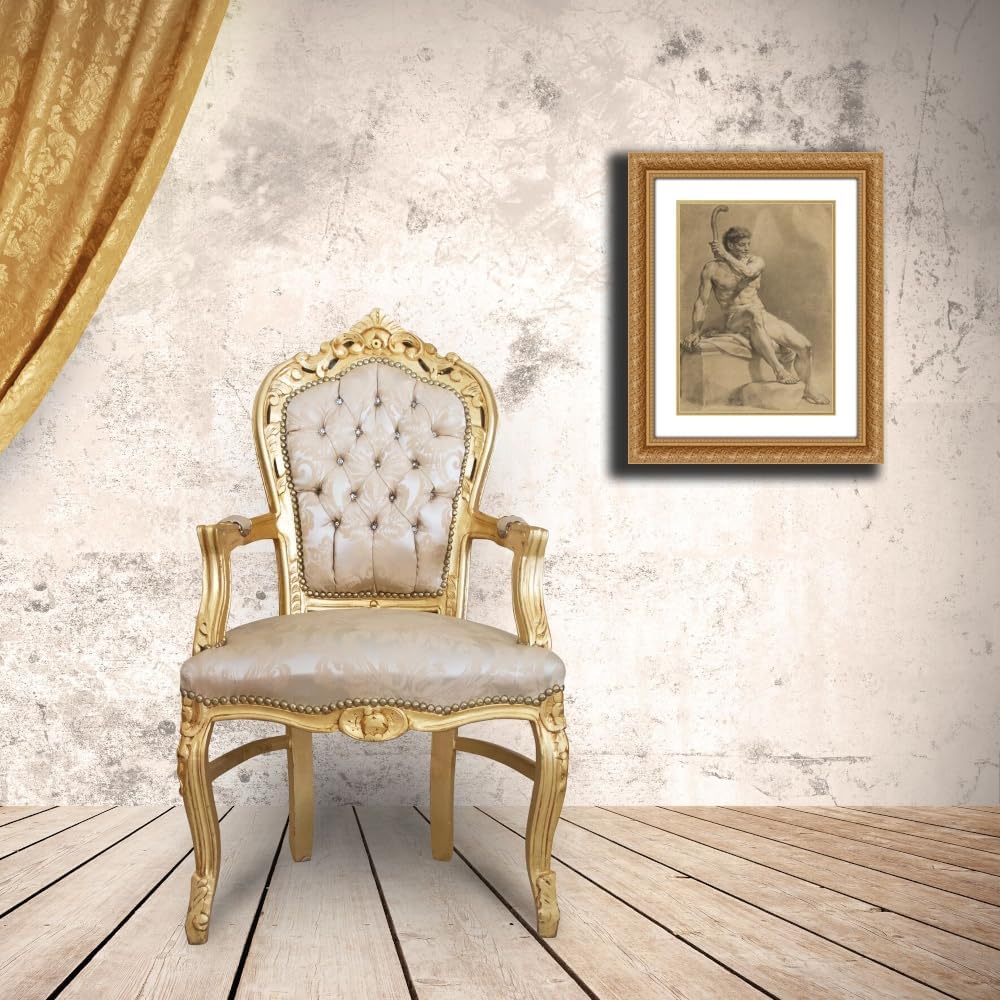 ArtDirect Sitzender männlicher Akt, schräg nach rechts, mit der Linken eine kleine Keule emporhaltend Custom Framed Art Print Giclee Print or Canvas Options with Various Sizes and Customization by Anton Raphael Mengs