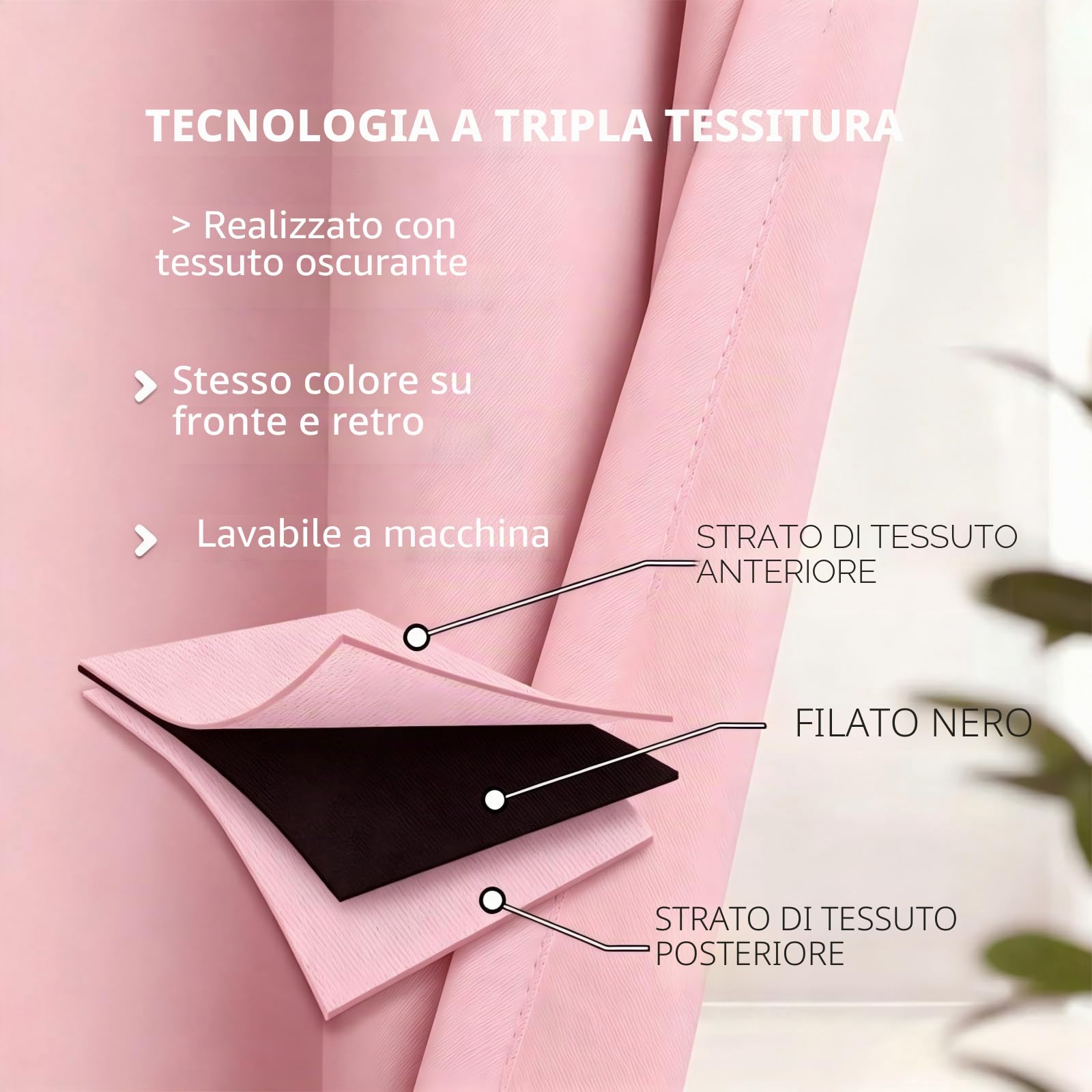 Tende oscuranti rosa 213,4 cm di lunghezza, a doppio strato, per camera da letto dei bambini, soggiorno, cameretta dei bambini, orlo in pizzo rosa, 2 pezzi