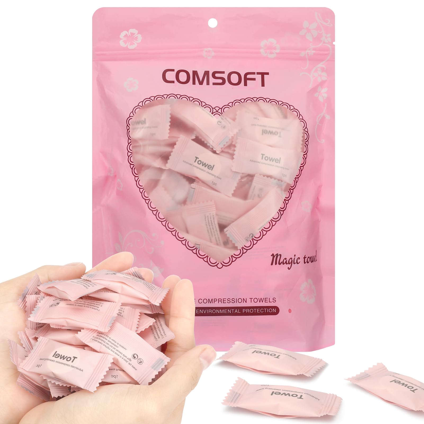 Simpolor 100 Stück komprimierte Handtücher tragbare Einweg Mini komprimierte Toilettenpapier Tabletten Haushaltshandtücher für Reisen Camping Wandern Sport Schönheitssalon, Rose Rot