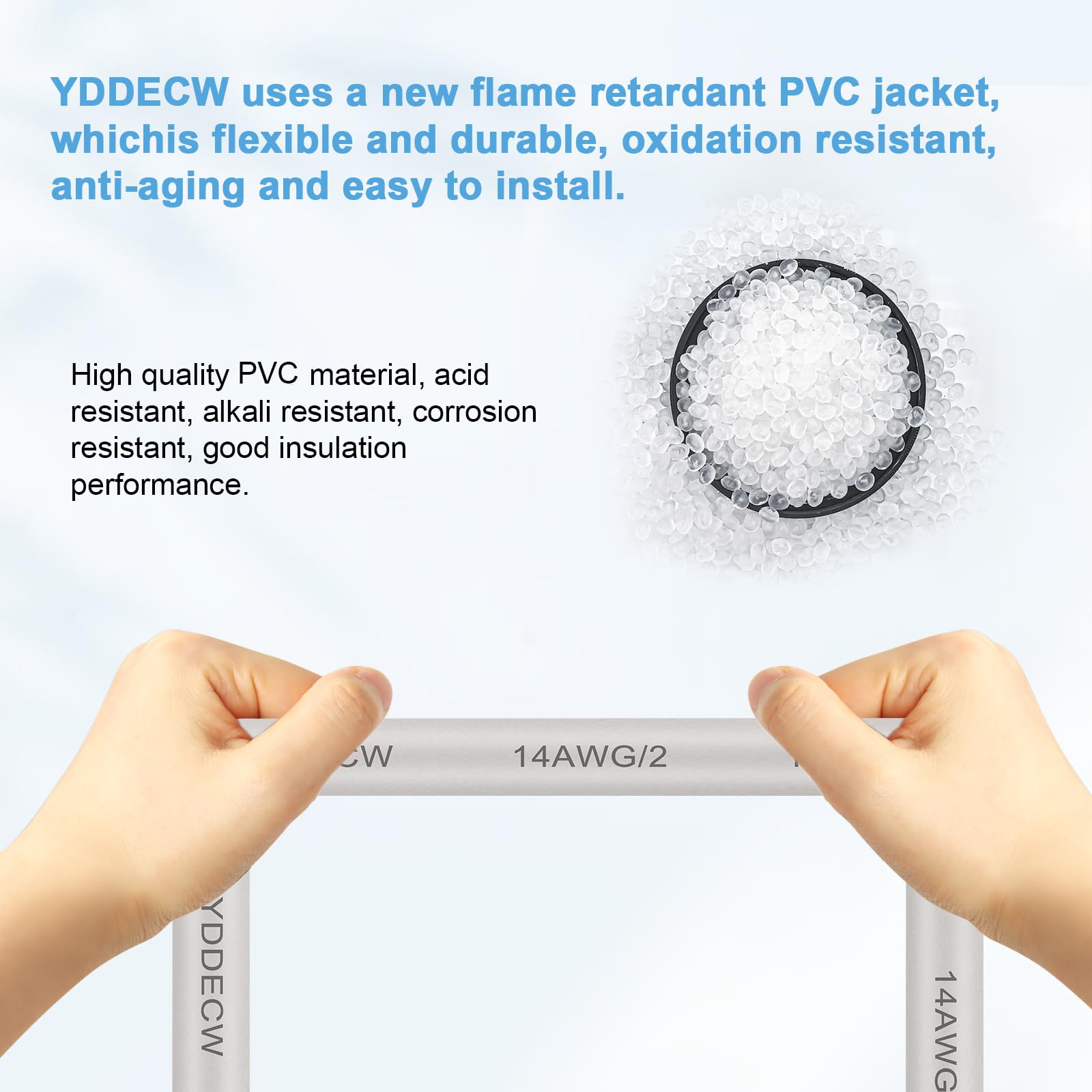 Cavo 14/2 NM-B con messa a terra, 3 m, cavo inguainato non metallico, 100% puro rame, 14 AWG, 2 conduttori, filo interno residenziale per prese, interruttori