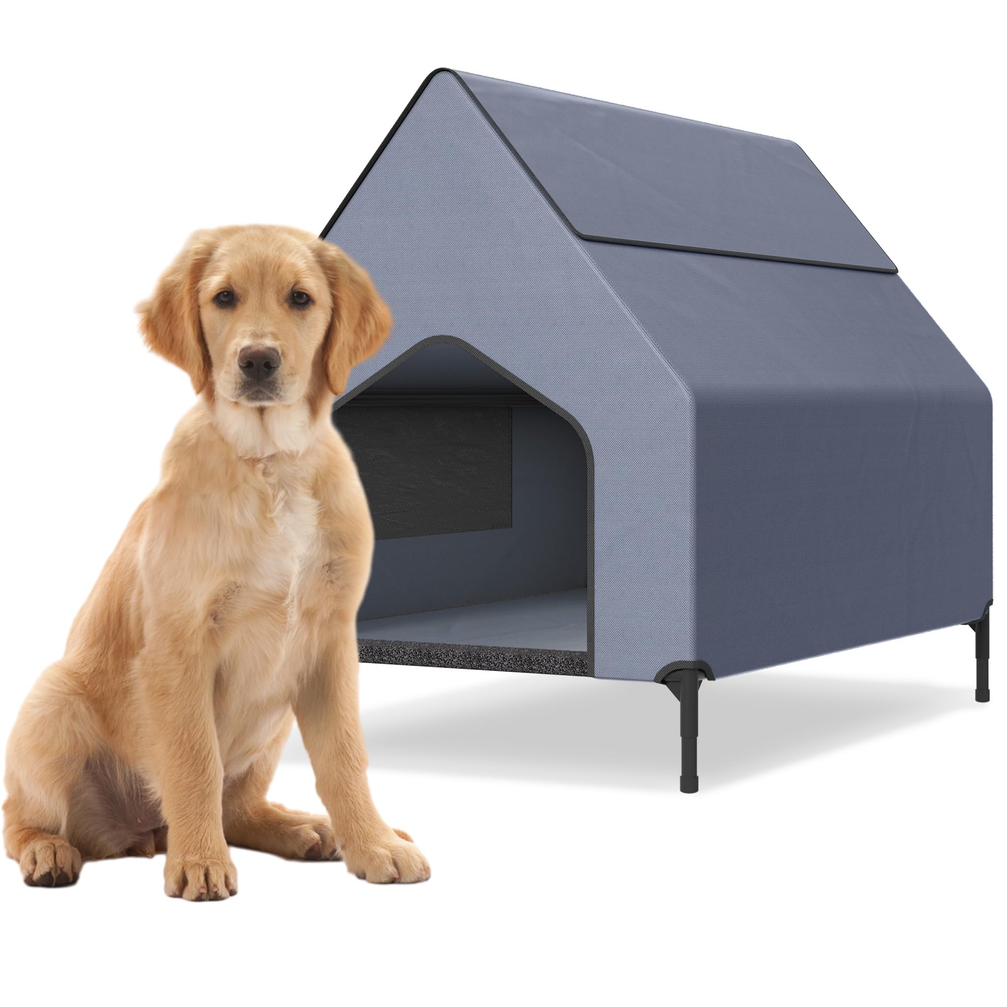 NAIZY Niche 2 en 1 pour chien - Taille L - 130 x 84 x 104 cm - Panier pour chien en tissu Oxford et maille respirante avec toit - Niche pour chien et chat - Abri pour animaux de compagnie