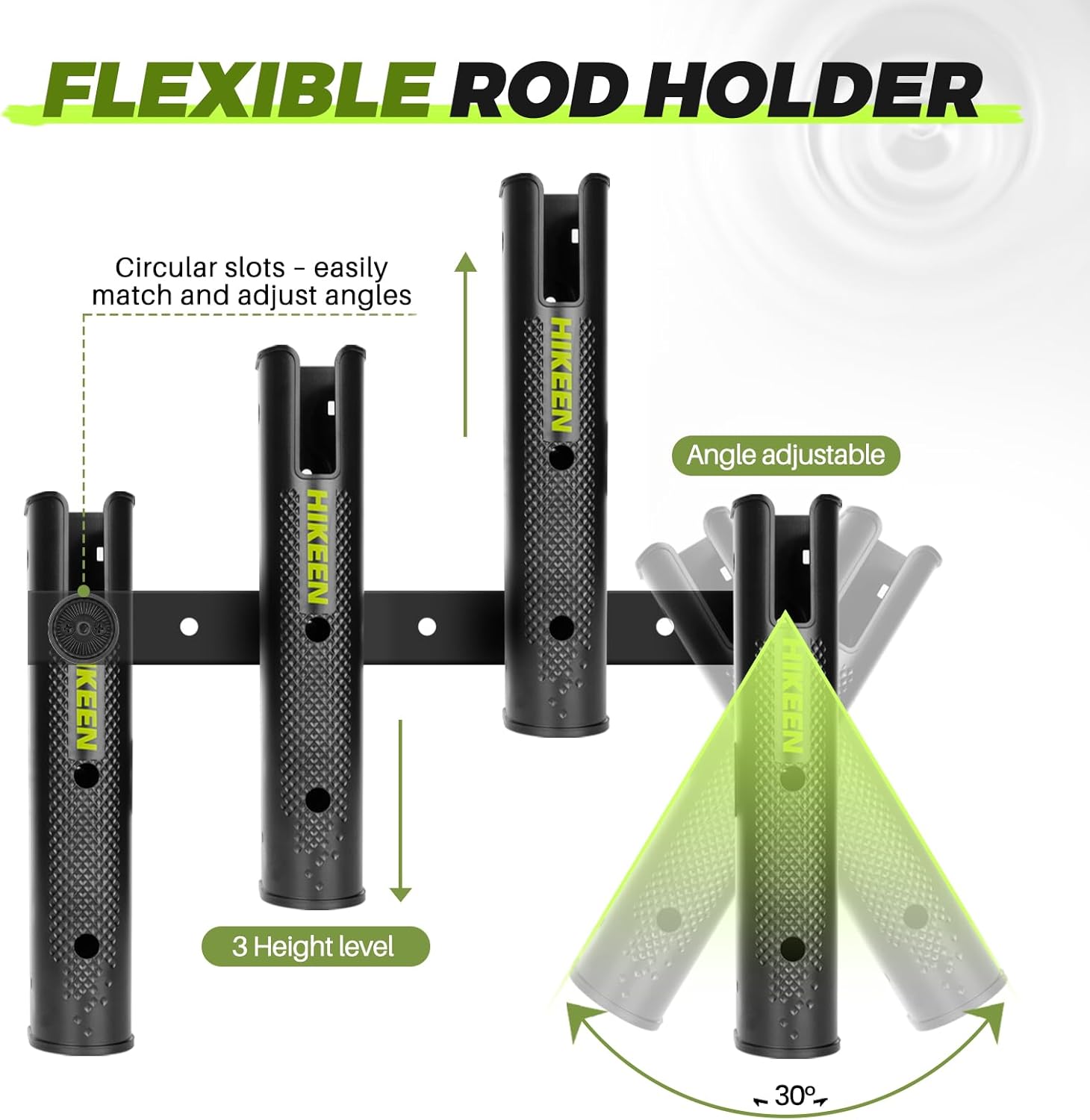 Hikeen Adjustable Fishing Rod Holder, 4 Tube Fishing Pole Holders Wall-Mounted Rod Rack for Boat Kayak Golf Cart Garage Crate Cooler Wagon RV
