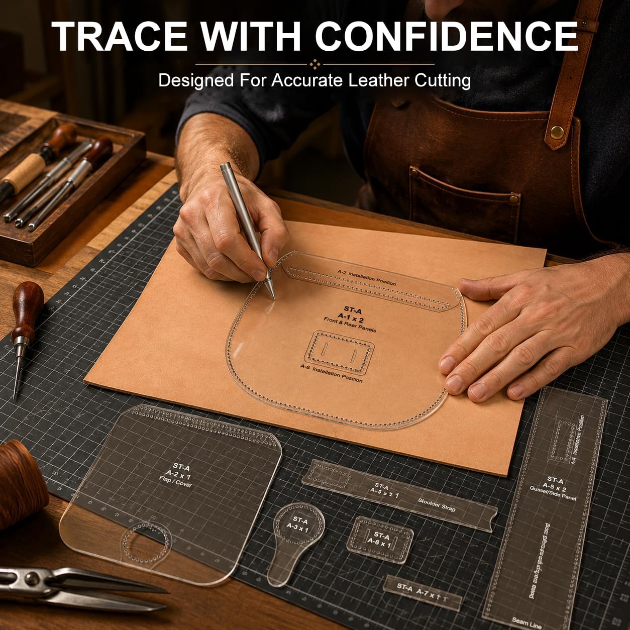 Leather Pattern Template, Leather Craft Acrylic Patterns for Women's Handbags, Professional Bag and Purse Template for Precision Cutting, Transparent Acrylic Stencils