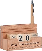 SHIVOM CRAFTS� Pen Stand for Office Table, Wooden Desk Organizer with Wooden Calendar, Wooden Pen Stand, and Visiting Card Holder for Home and Office -Personalized Gift, Get Name Printed (Multicolor)