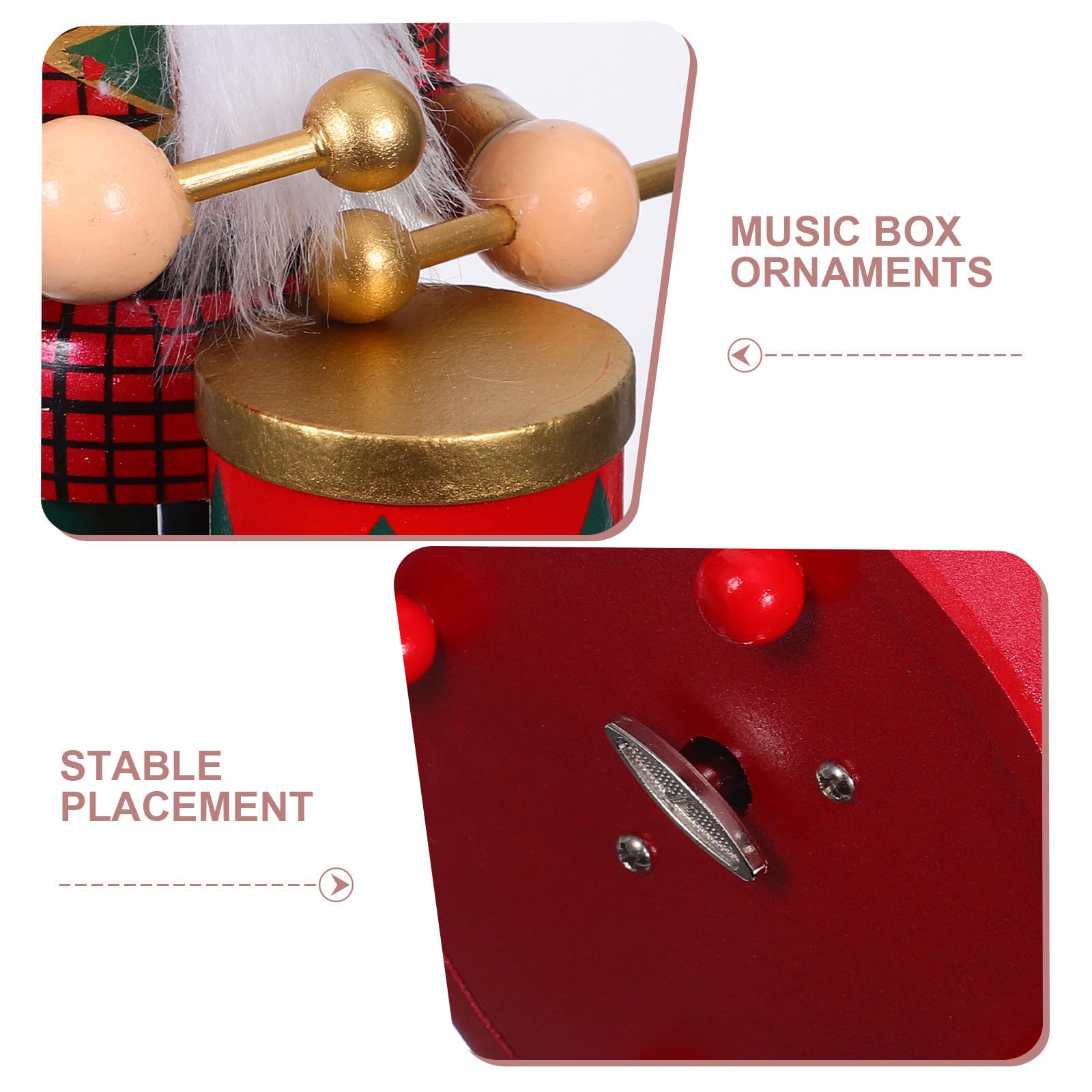 ULTECHNOVO Caja de Música y Base Redonda de Cascanueces Navideña de Madera con Mecanismo de Cuerda para Decoración Festiva en Sala y Reuniones Navideñas