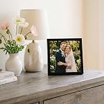 Americanflat 7x9 Picture Frame with Shatter-Resistant Glass - Streamline Collection - Thin Border Photo Frame for Tabletop and Wall Display - Hanging Hardware and Easel Stand Included - Black