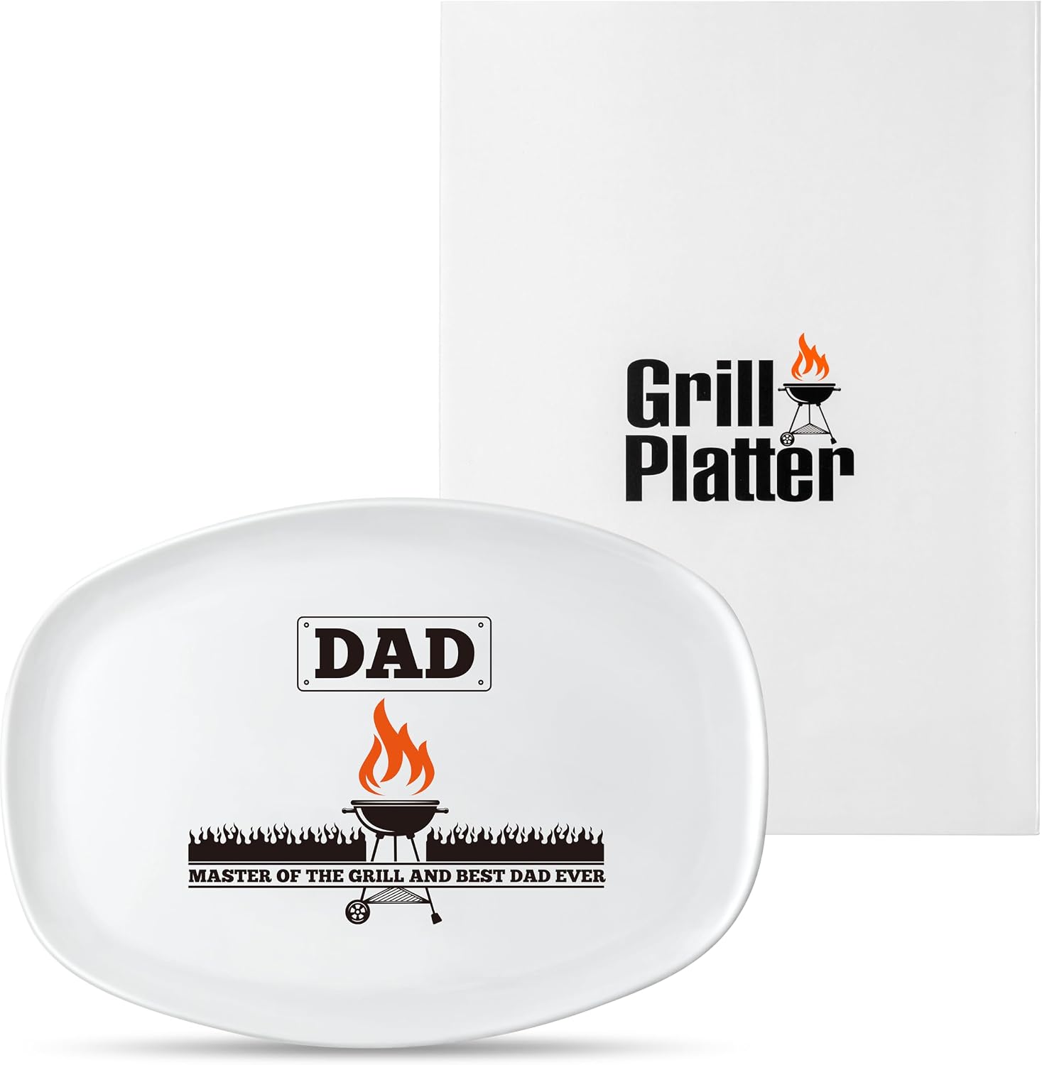 R HORSE Father Day Grill Platter Gift - Dad BBQ Serving Tray Plate Dishes White Oval Serving Dishes for Dad Men Grandpa Christmas Birthday Gift for Salads Desserts Charcuterie Outdoor Indoor Cooking