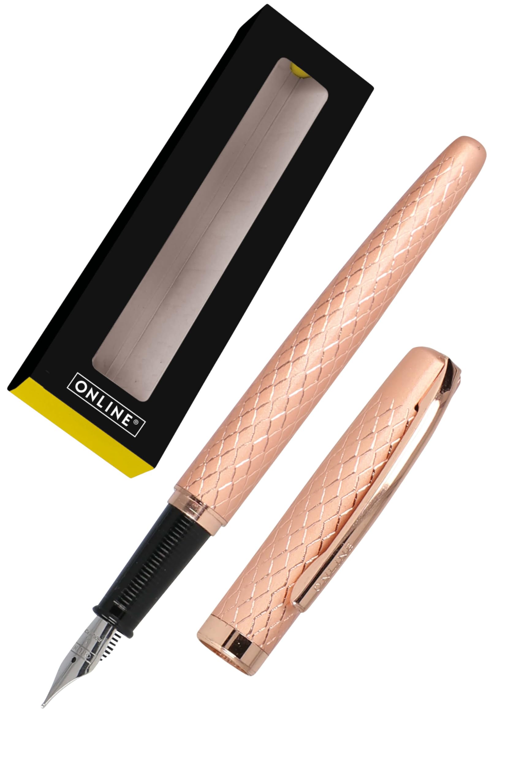 Online Eleganza Diamond Rose Gold I Pluma estilográfica de metal de alta calidad I Pluma M I Clip de metal I Incluye cartucho de tinta azul I para cartuchos estándar I en caja de regalo