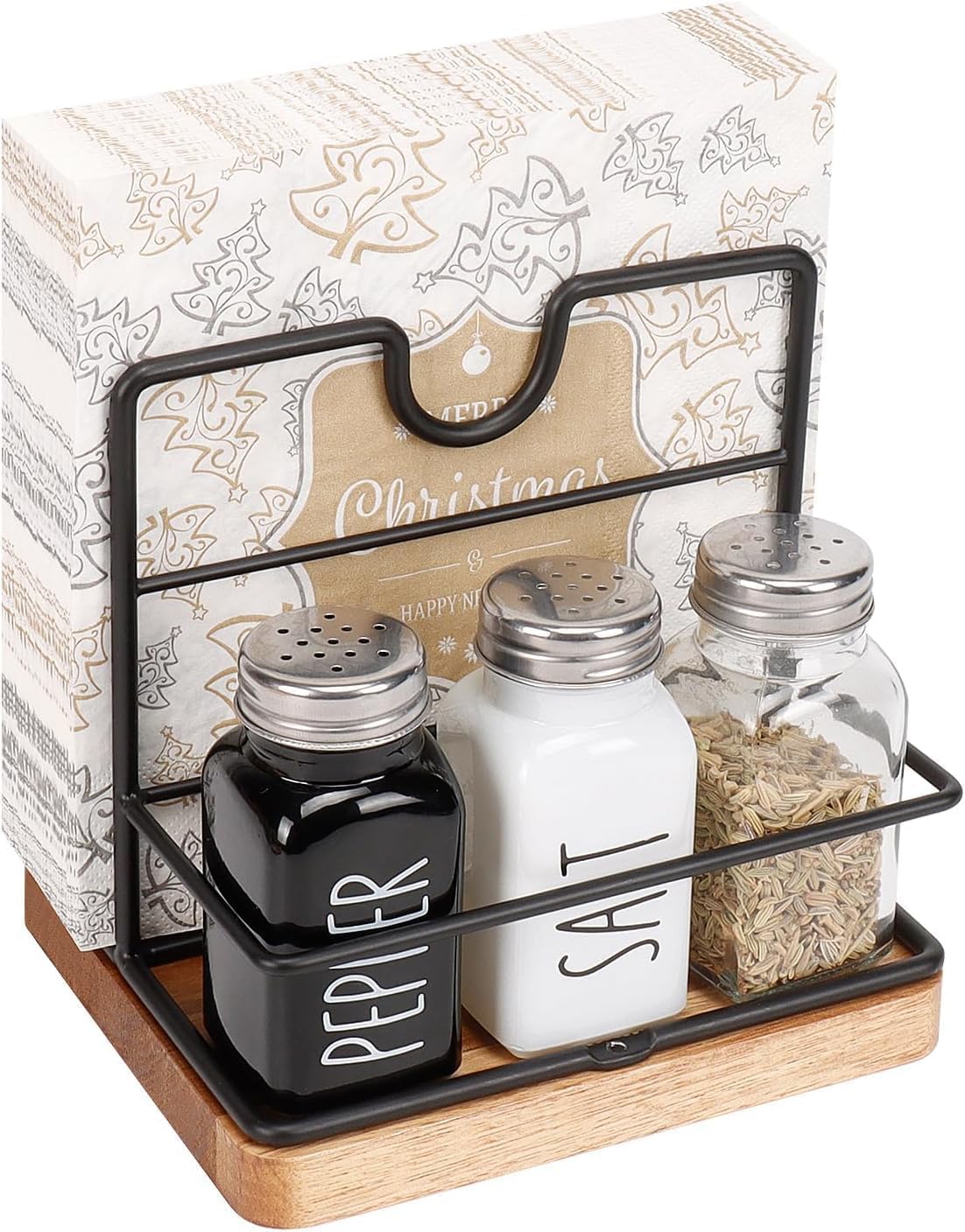 Metal Napkin Holder with Salt and Pepper Shakers Caddy Modern Napkin Dispenser for Home, Office, Resturant.-picture-24