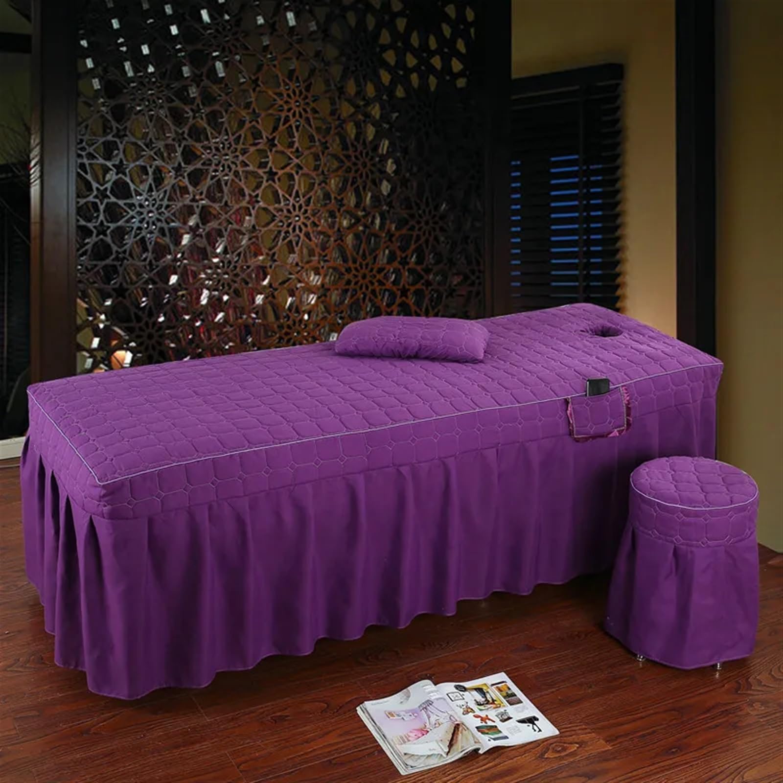 Sabanas Camilla Masaje Sábana de salón belleza, 5 piezas, falda cama corta, colcha con orificio, funda for masaje corporal(Pink,190cm x 70cm)