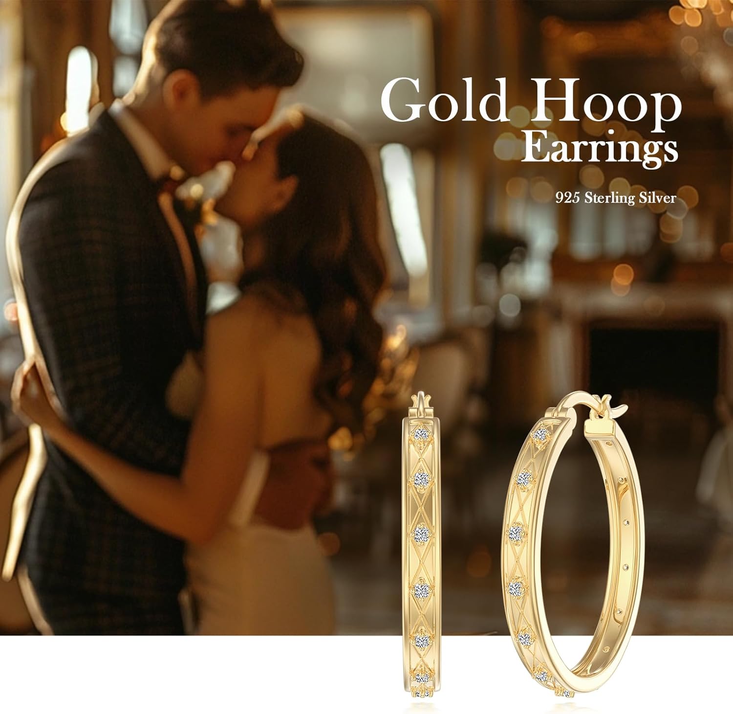 14K Hoop Gold Plated Earrings 925 Sterling Silver Gold Earring for Women Moissanite Hoop Earrings Classic Dainty Minimalist Gift Jewelry 30mm/25mm