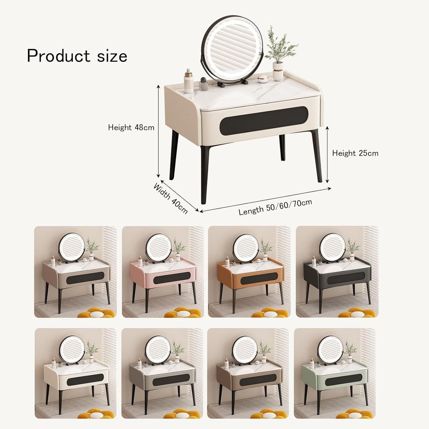 Wood Vanity Desk Modern Dressing Table with Drawer Small Makeup Table for Bedroom Bay Window Dressing Room(Off White,50x40x48cm)