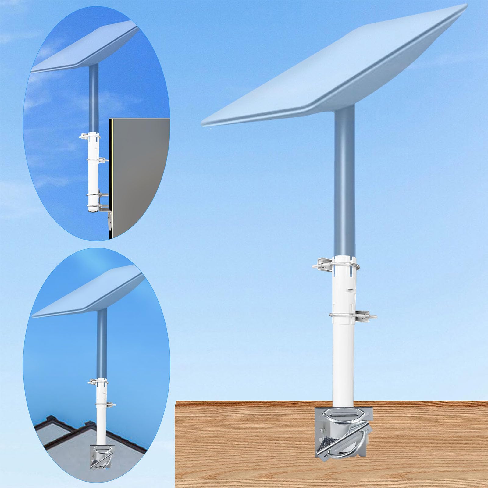 Kit de Montage D'Antenne en Acier Inoxydable pour Antenne Parabolique Rectangulaire V2, Support Mural sur Toit avec Double Coupe-Vent, pour Kit Internet Satellite