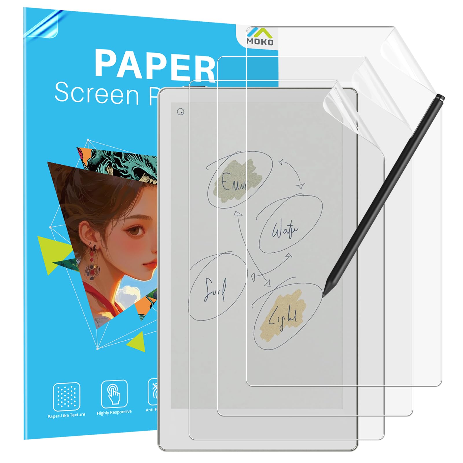 MoKo Lot de 3 Protecteurs d’Écran Effet Papier pour Remarkable Paper Pro Move 7,3" 2025, Mat Antireflet et Anti-Rayures, Écriture et Dessin Comme sur Papier, Compatible avec S-Pen