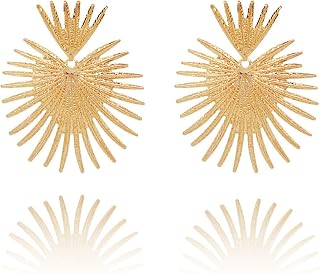 Gold Statement Heart Dangle Earrings for Women Girls Boho Exaggerated Irregular Large Geometric Flower Plant Gold Silver Plated Punk Large Drop Stud Earrings for Minimalist Fashion Jewelry Gifts