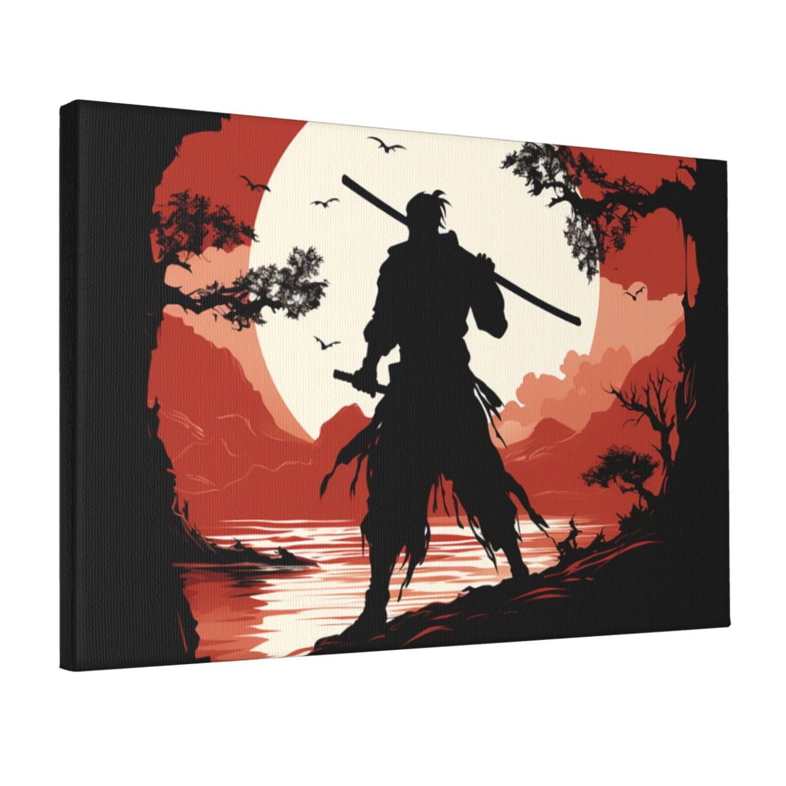 KLOPH Samurai Canvas Wall Art for Living Room 12"x18" Modern Artwork Painting for Bathroom Hanging Canvas Prints Aesthetic Wallart for Bedroom Kitchen Office Wall Decor