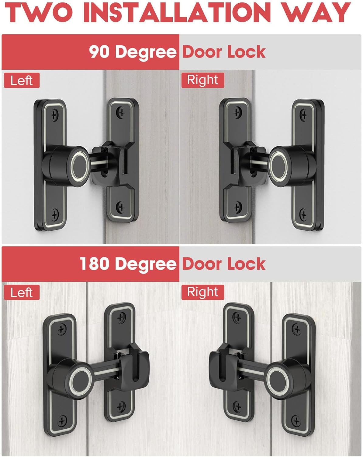 Heavy Duty Gate Latches 90 Degree Right Angle Barn Door Lock, Anti-Theft Sliding Door Lock Latch for Wooden Fence Garden Bathroom Outdoor Garage Window Include Screw (Luminous Black - 2 Pack)