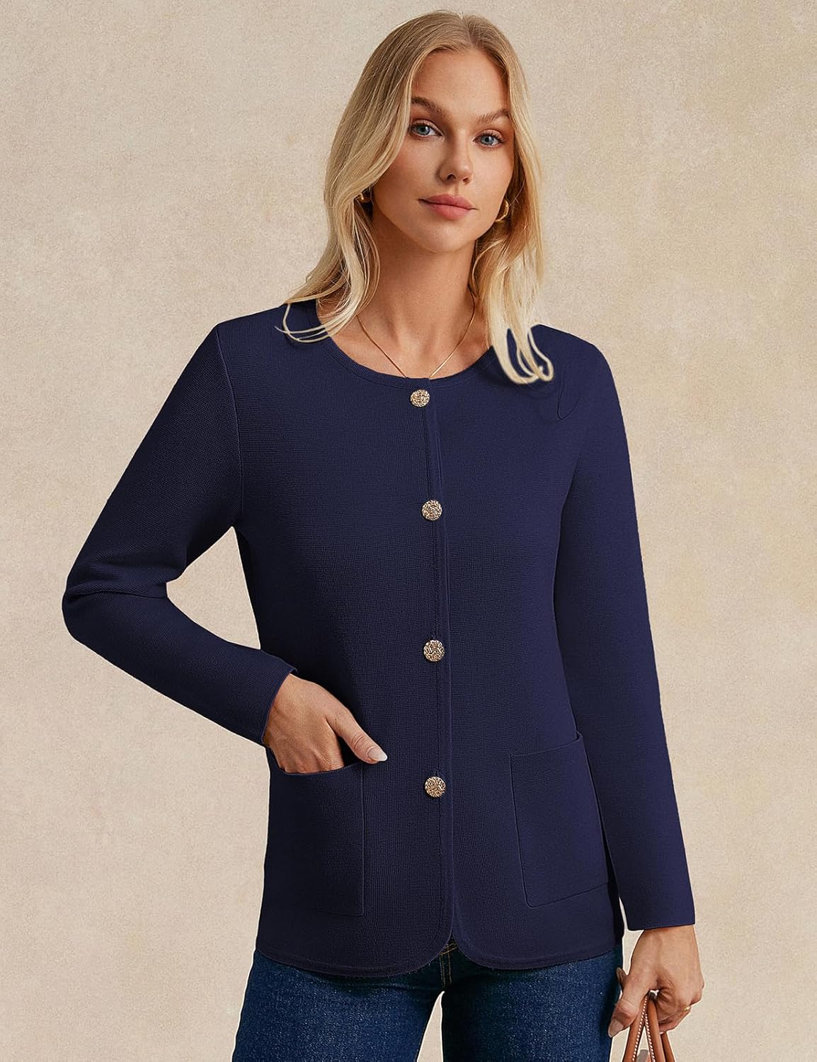 GRACE KARIN Sweater Blazers for Women 2025 Casual Button up Cardigan Sweater Open Front Knit Blazer Jacket with Pockets - Image 5