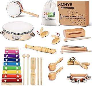 Musical Instrument Set for Toddlers and Kids, Educational Wooden Percussion Toys with Carrying Bag, Eco Friendly Musical -...