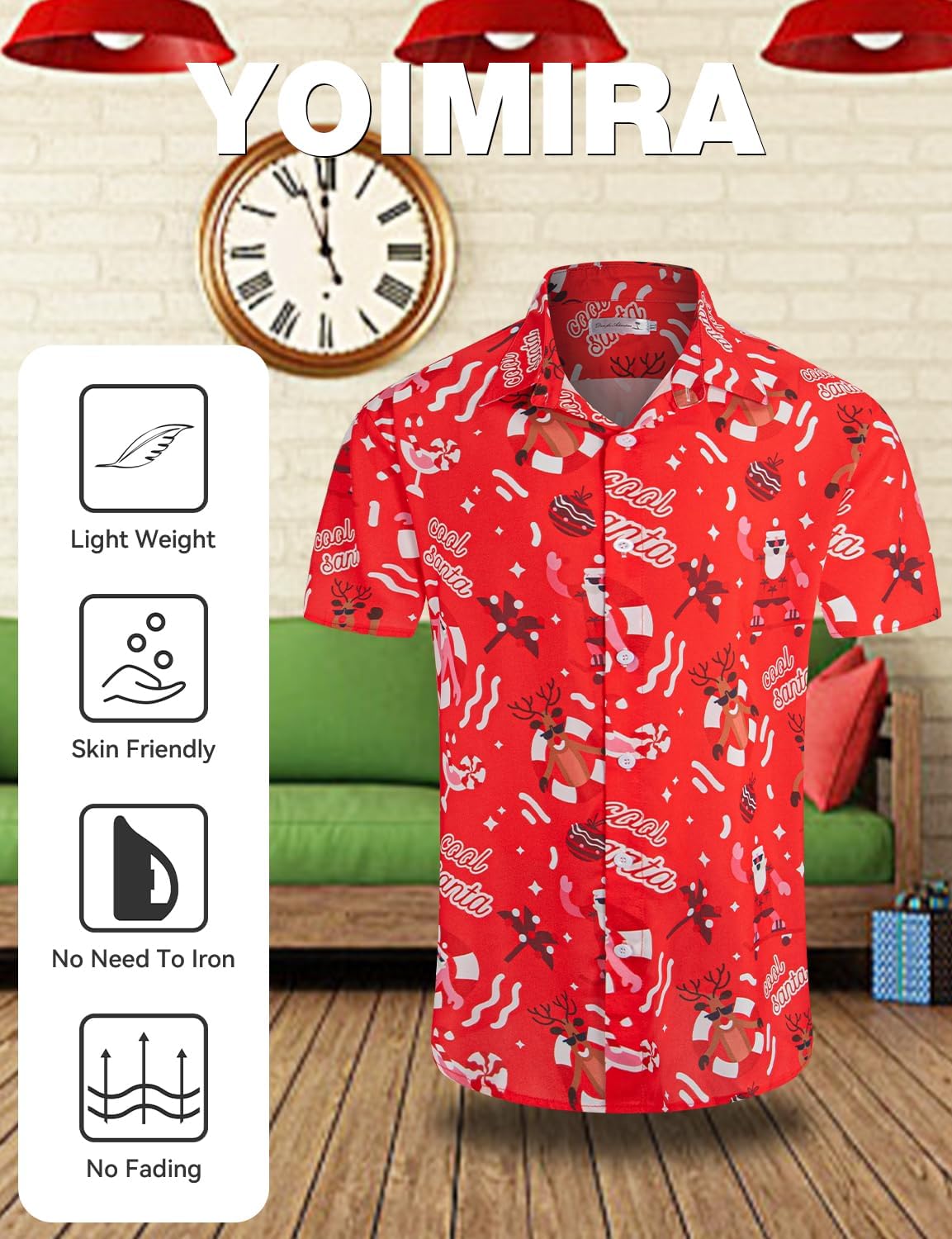 Yoimira Mens Hawaiian Shirts Short Sleeve,Print Mens Casual Button Down Floral Summer Beach Shirt - Image 6