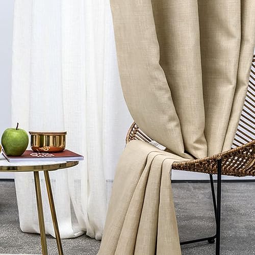 Miniatura 2 de always4u Cortinas 100% opacas con textura de lino, tejido casual, cortinas con aislamiento térmico para sala de estar, dormitorio, 2 paneles, beige,