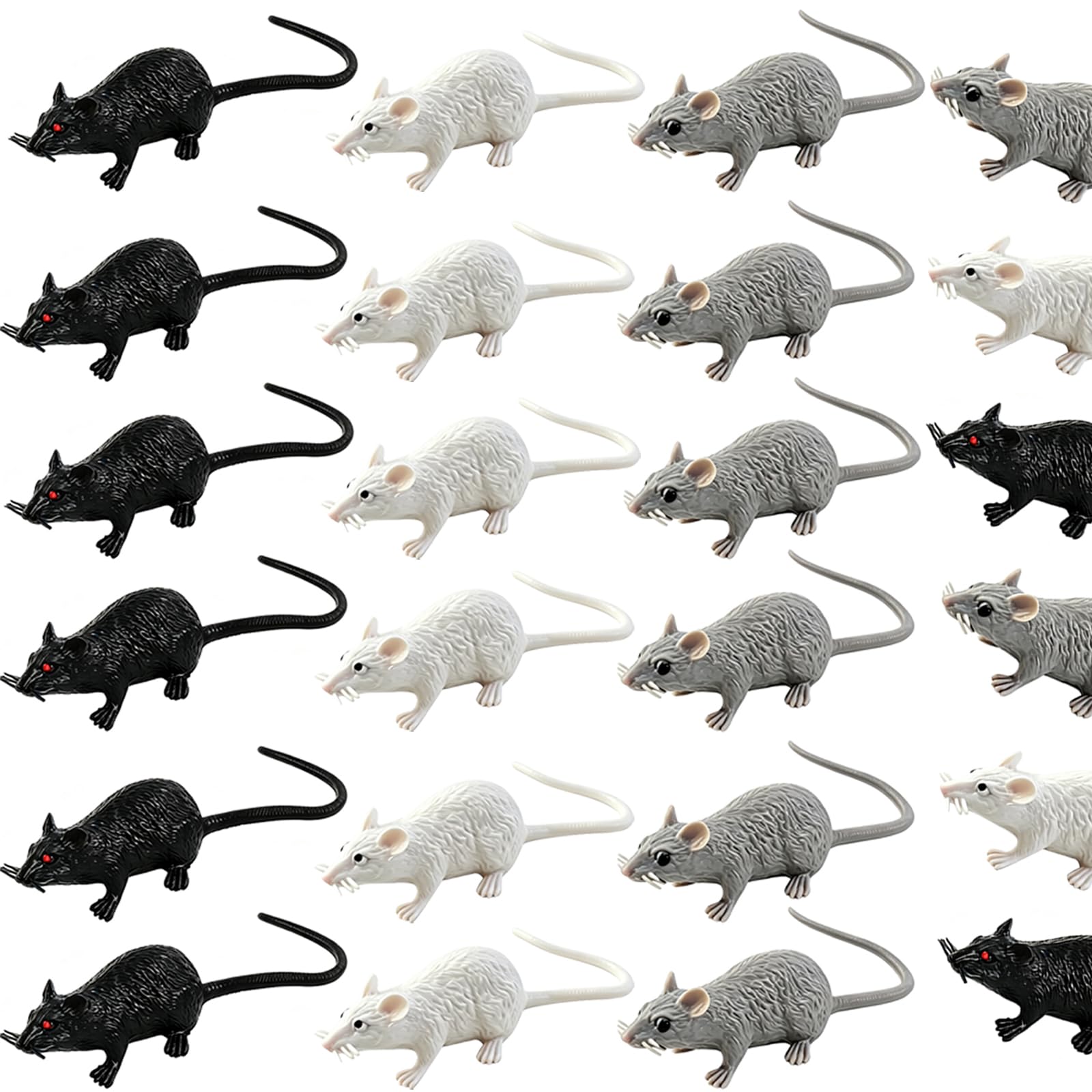 GXXMEI 36PCS 3inch Plastic Fake Rat Plastic Mouse Toys Decorations Realistic Pranks Rats Simulated Small Mouse Mice Toys for April Fools Day Halloween Prank Party Supplies