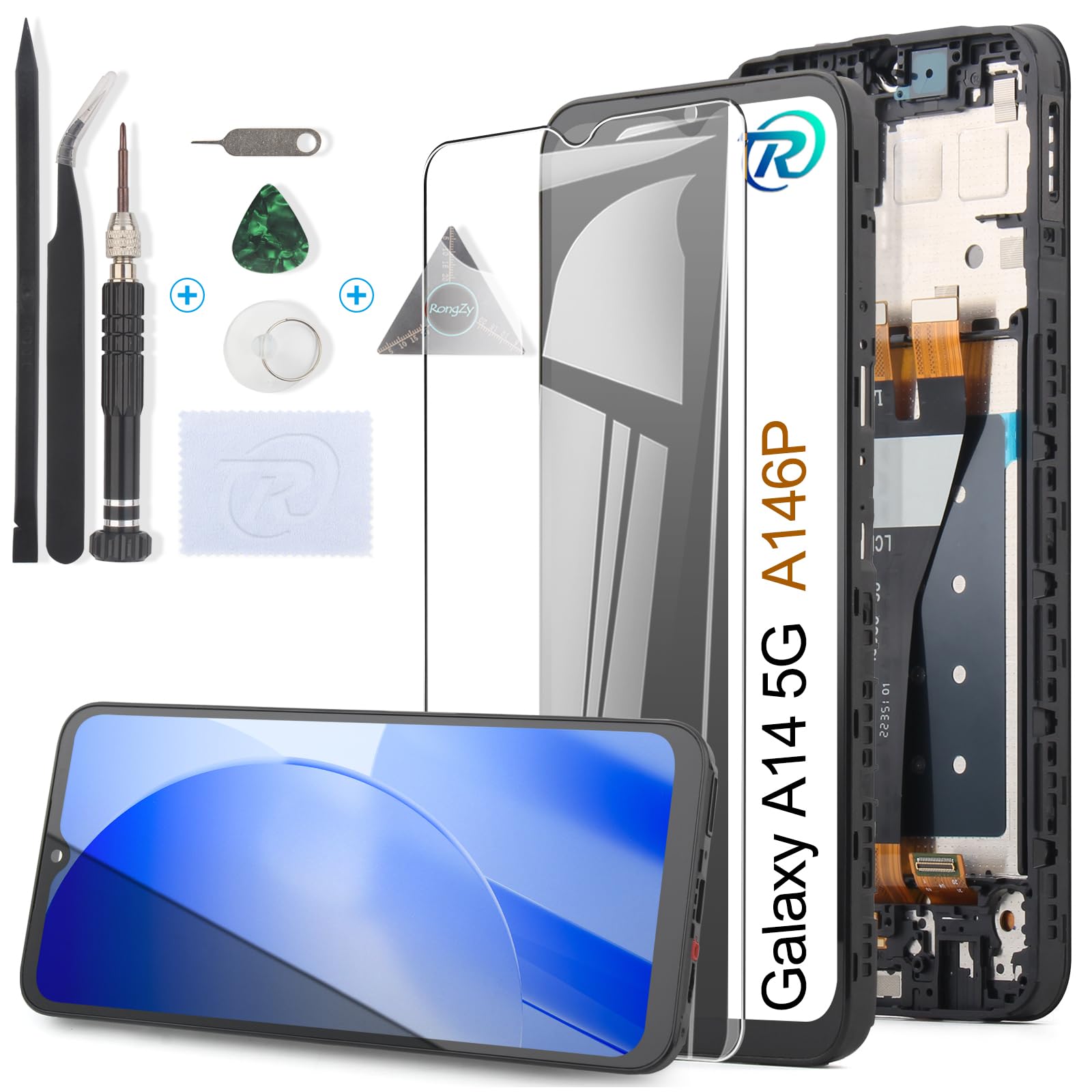 RongZy Écran de Rechange pour Samsung Galaxy A14 5G Écran LCD + Vitre Numériseur Tactile Capteur Assemblé Remplacement pour Samsung Galaxy A14 5G A146P (Noir avec Cadre)