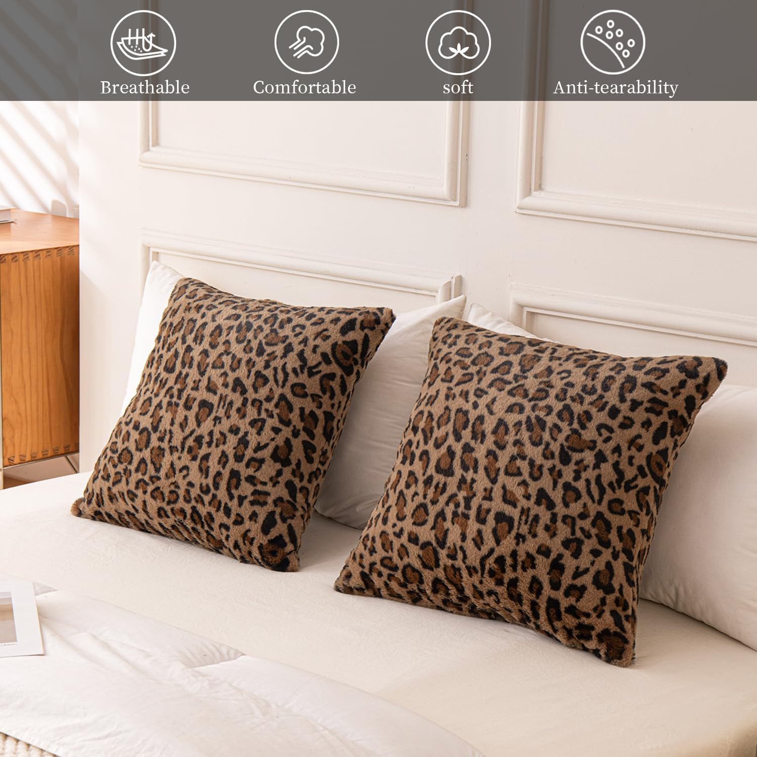 Leopard Print Pillow Covers 24x20 Inch Set of 2, Trendy Leopard Throw Pillow Covers, Soft Cheetah Print Pillow Cases Animal Decorative Cushion Covers for Couch Sofa Living Room Bedroom