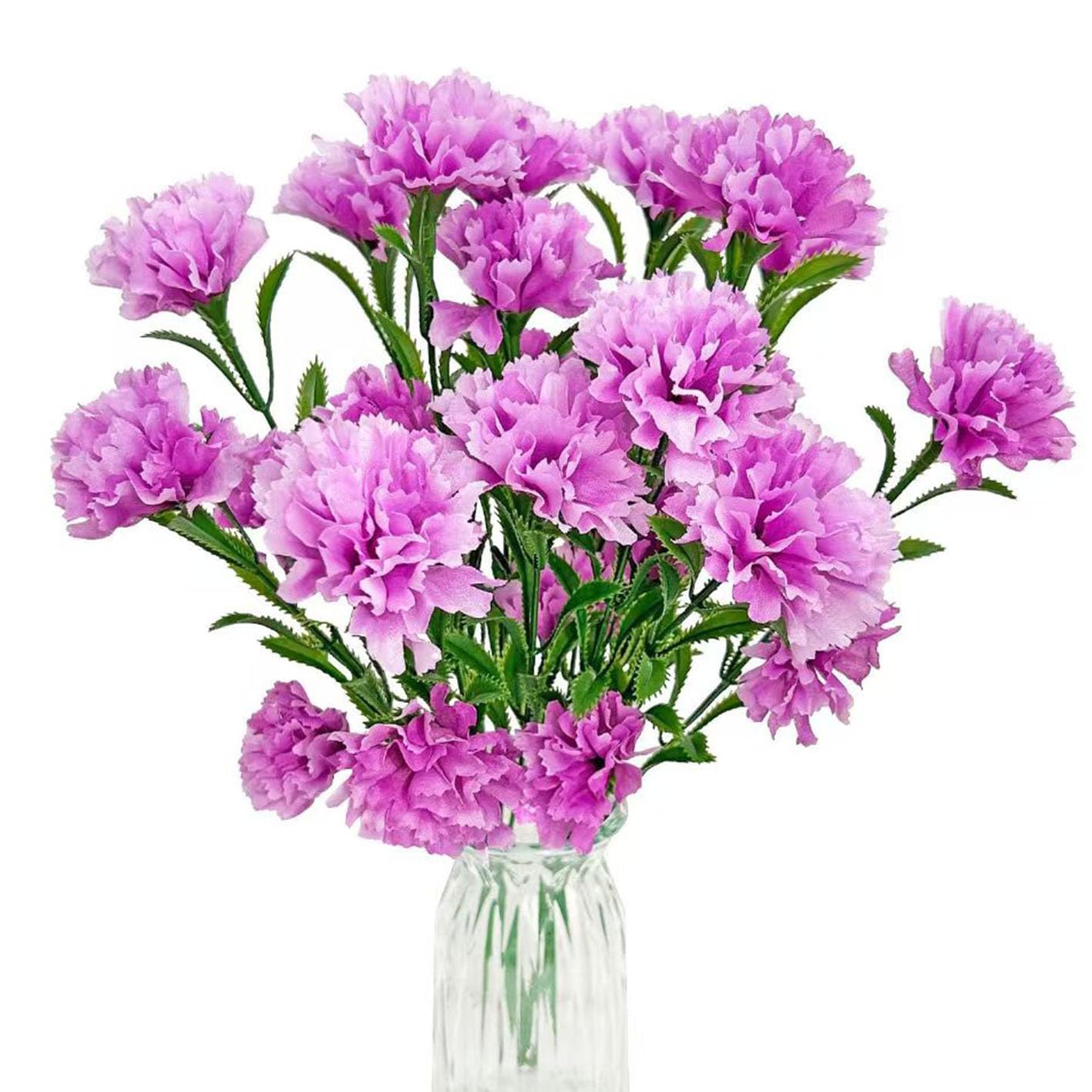 PetalUp 28 Heads Artificial Purple Carnations Flowers, 2 Bunches 43 cm Realistic Fake Carnation Flowers Faux Silk Carnation Bouquets for Outdoor Indoor Home Office Garden Decorations