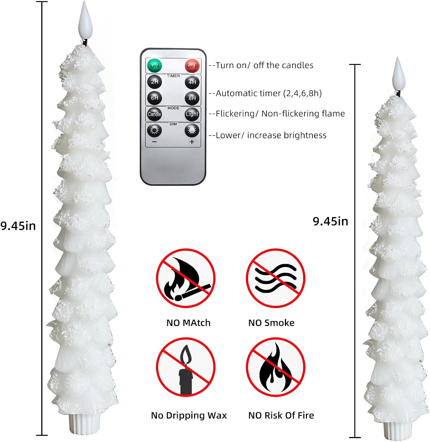 MUMCHASI 4 Pcs Flameless Candles with Remote, Christmas Tree Candles, Battery Operated Candlestick, Flickering LED Christmas Window Candles Real Wax Taper Candlesticks White