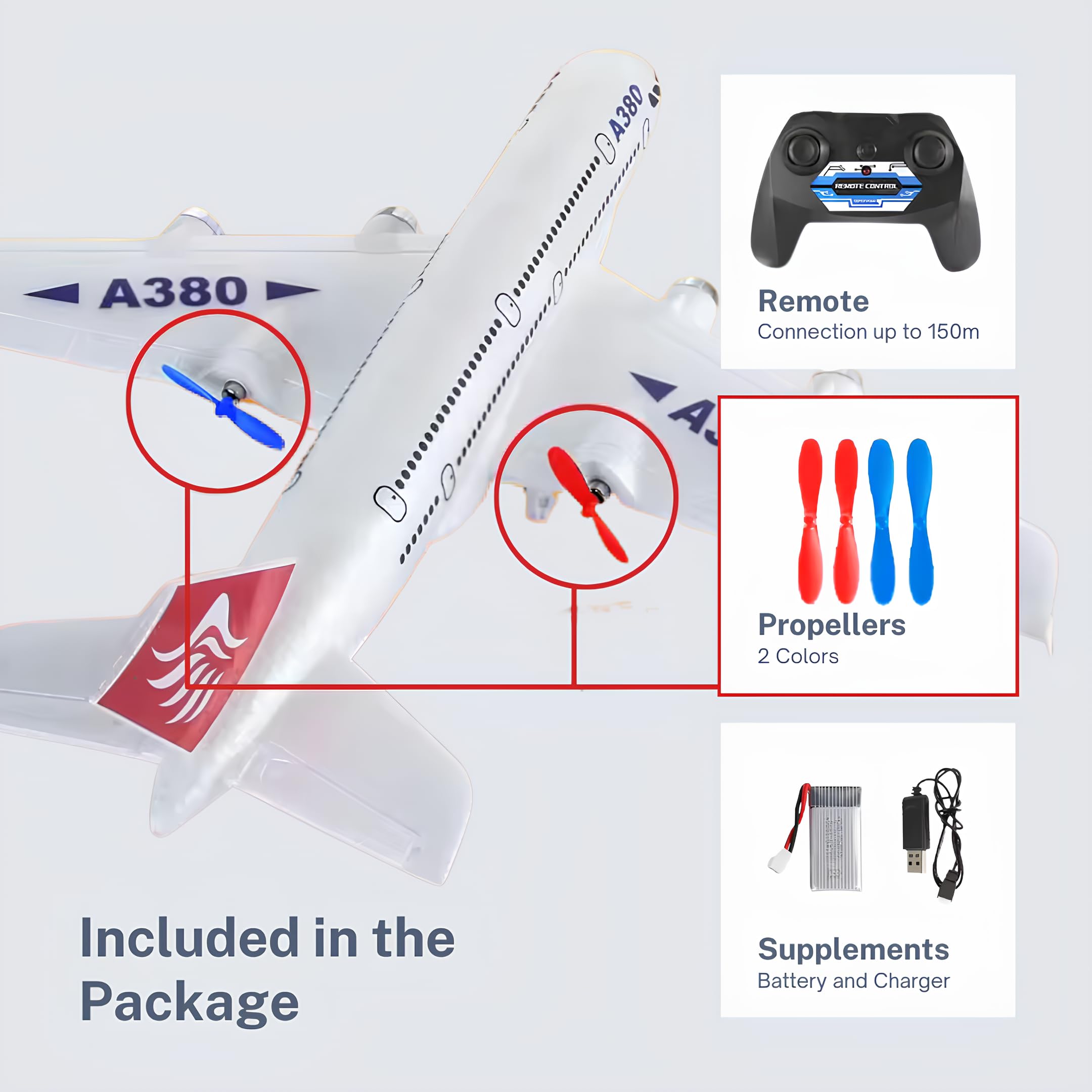 Avion Télécommandé Transport - 42cm, 2.4GHz, Batteries Rechargeables, Lumière LED - Pour Enfants Et Adultes