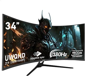 ZZA UltraWide 34 inch Curved Monitor 1500R PC Screen 180HZ/165hz Refresh Rate WQHD 3440x1440 Computer Gaming Monitor VA PanelAMD FreeSync Premium | HDR10 | 99% sRGB | VESA