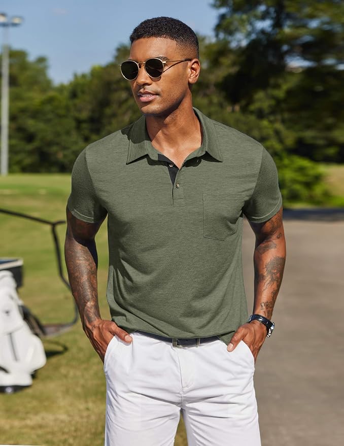 Camiseta Polo Hombre Manga Corta Verde Musgo XL miniatura 2