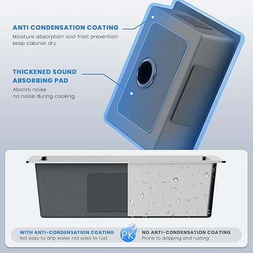 Miniatura 4 de POPFLY Fregadero de cocina de 20 x 16 pulgadas, fregadero de cocina profundo hecho a mano de acero inoxidable 304 con 2 agujeros, cepillado