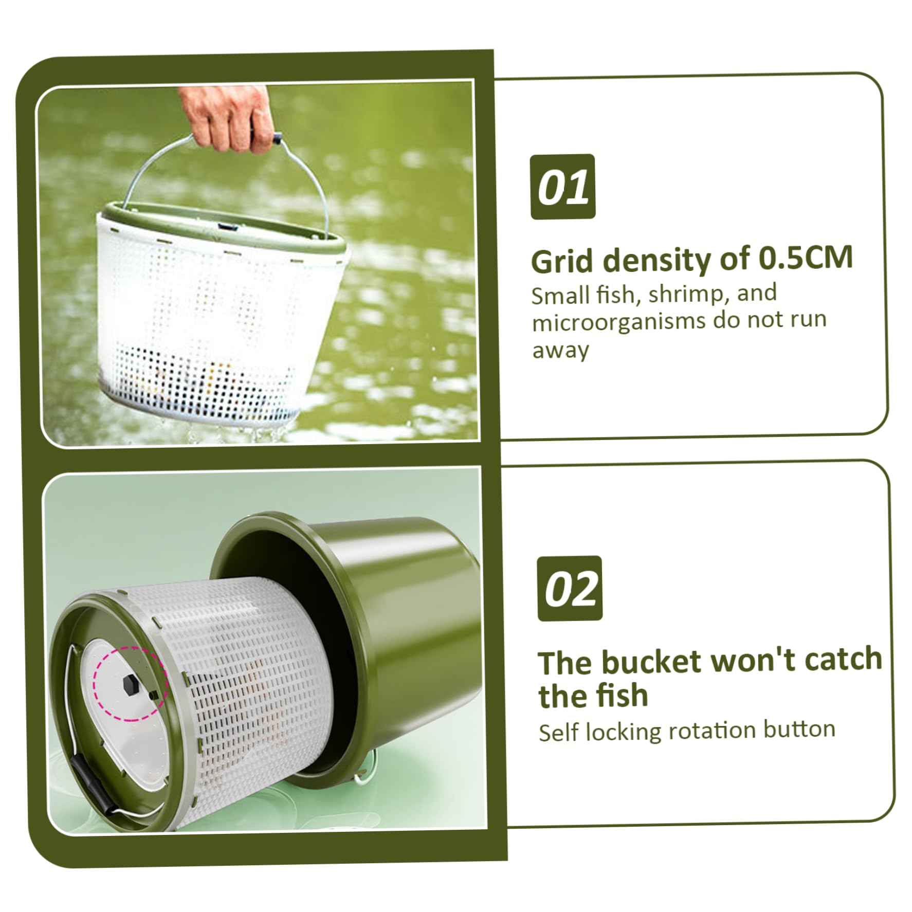 Secchio da Pesca con Coperchio, Secchio Esca Vive Leggero 5L con Foro di aerazione e Contenitore di Trasporto di Pesce per Esterno