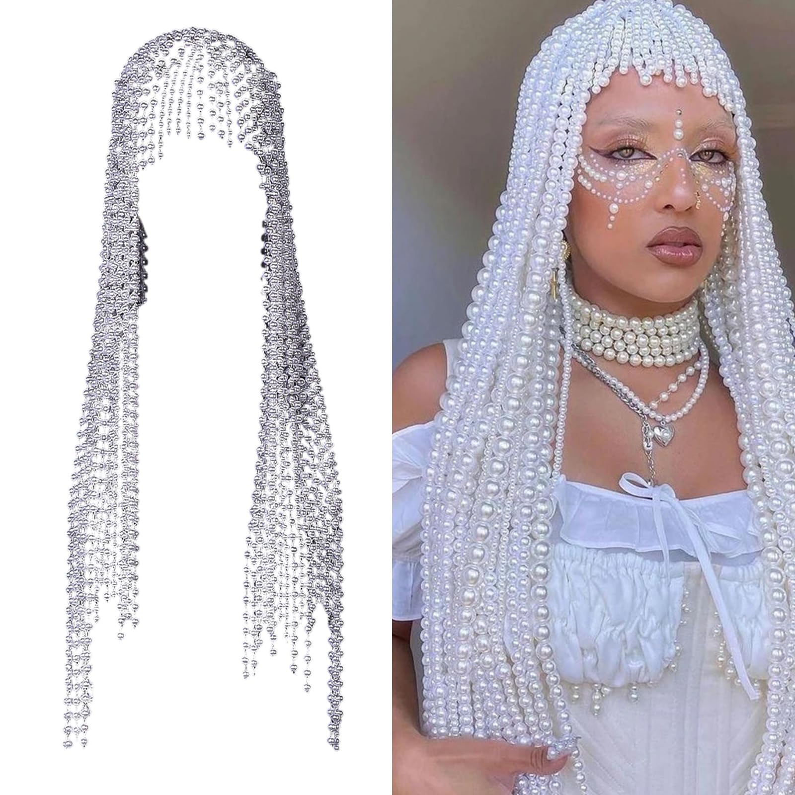 Accessorio per capelli impreziosito da cristalli Fascia per capelli vintage con frange per feste e occasioni speciali Gioielli per capelli con perle finte
