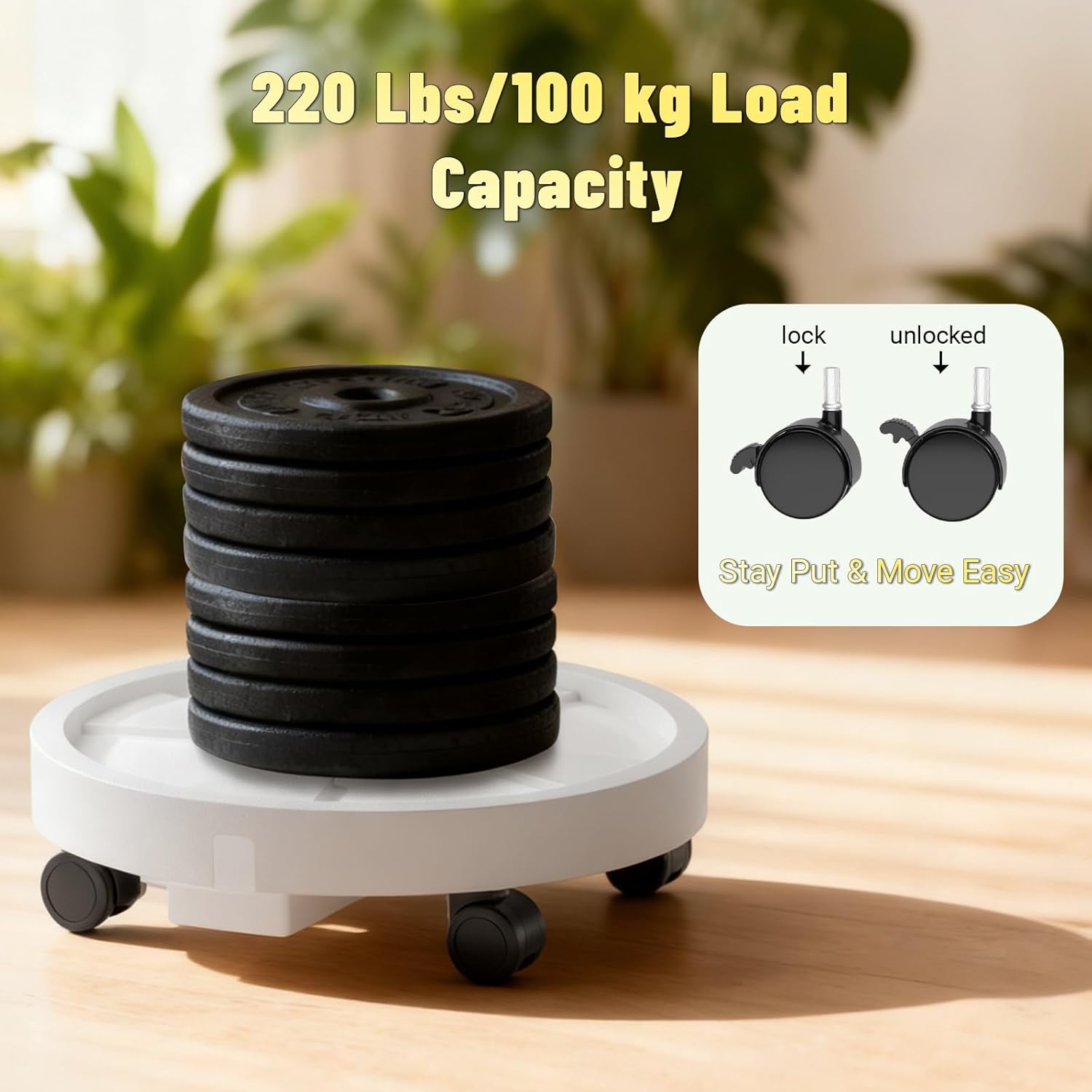 Tappio 2 Pack 14" and 12" Plant Caddy with Hidden 360°Wheels, Plant Stand Rolling Saucer with Drain Hole, Flower Pots with Removable Drainage Tray for Indoor Outdoor, Lockable Wheels