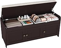 Vista 14 de HOMEFORT Banco para Zapatos de 30" con Almacenamiento de Tapa Elevable, Banco de Entrada con Asiento Acolchado, Banco de Madera para Pie de Cama