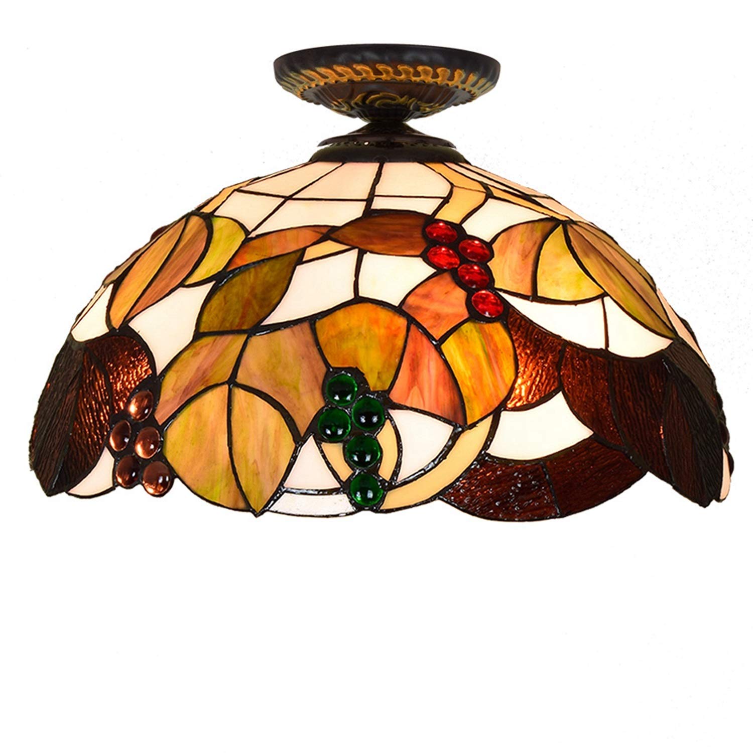 LYMSXAZOU Ceiling, Lamps and Lanterns 16 Inches Flower Brown Grape Design Ceiling LampStained Glass Light Style Home for Bedroom Aisle Corridor